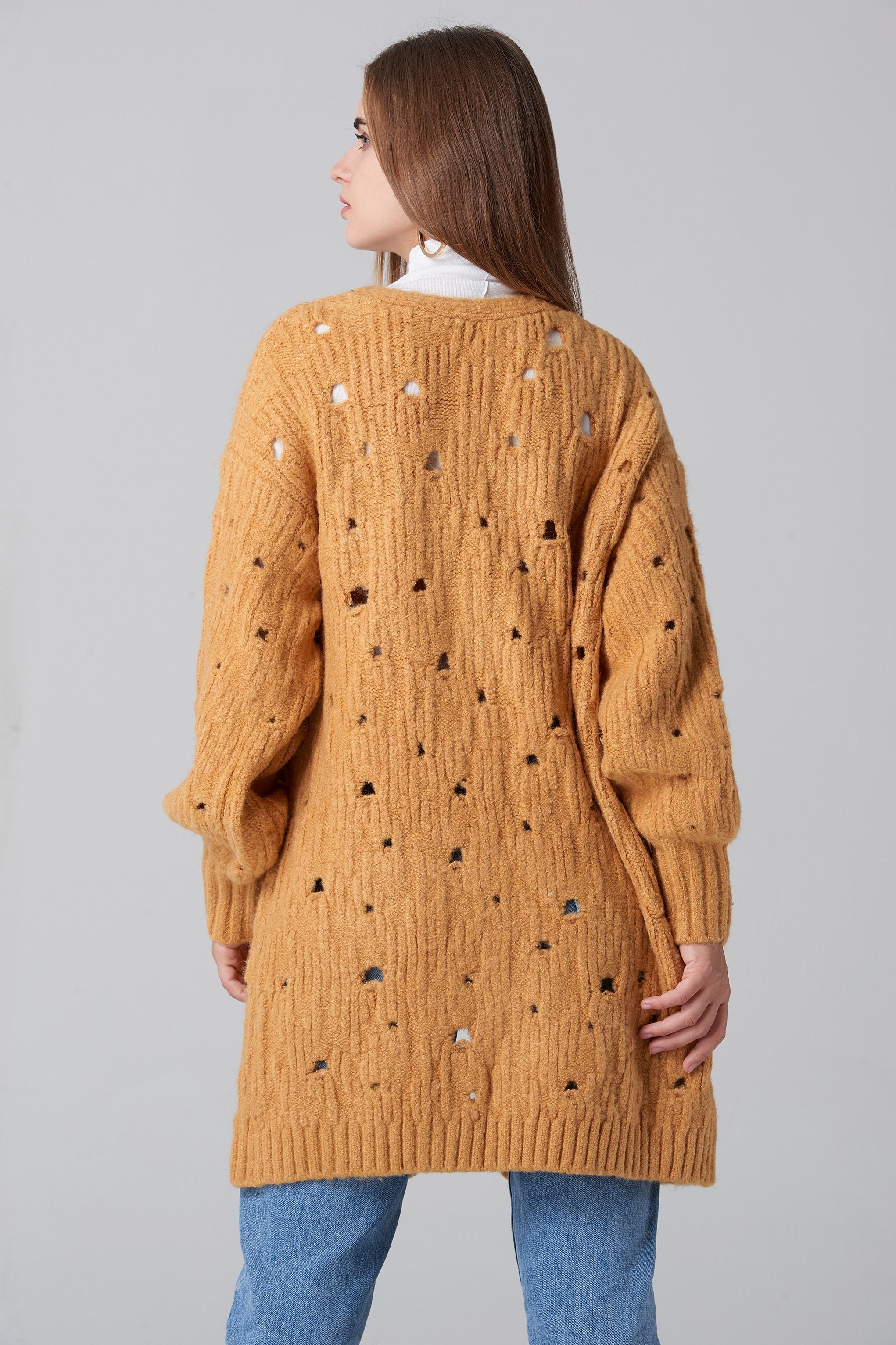 Beige Distressed Oversized Cardigan - ownthelooks-Development