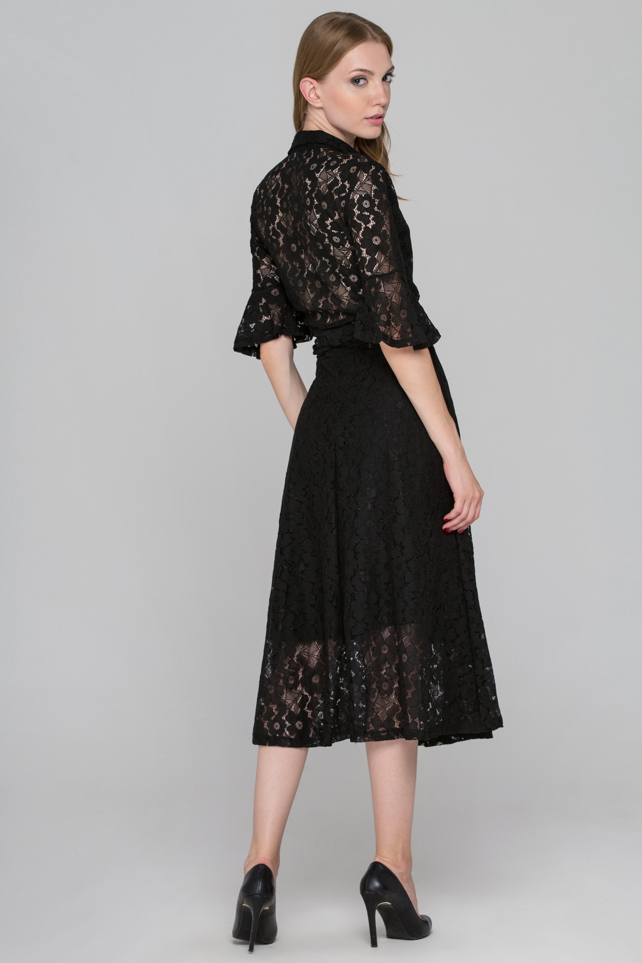 Black Lace Wrap Around Two Pieces Dress - ownthelooks-Development