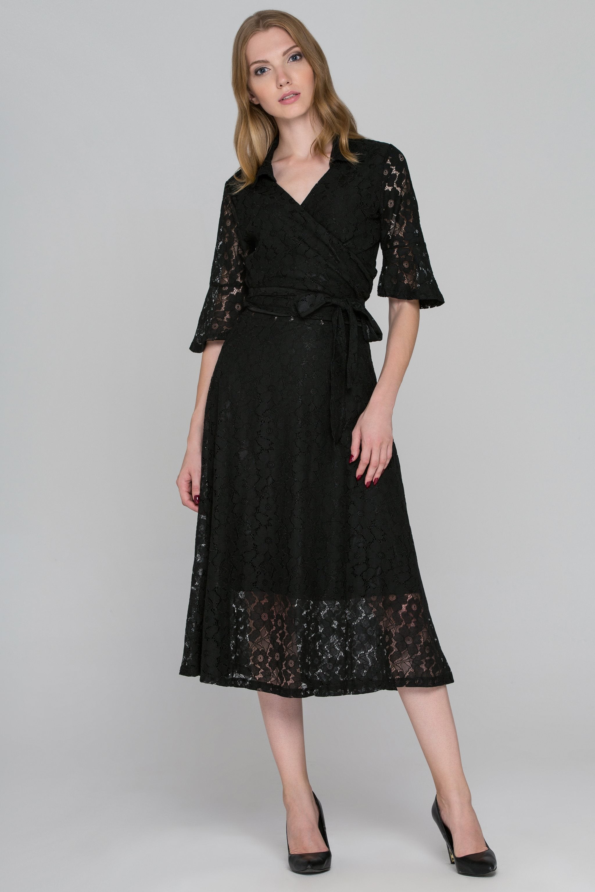 Black Lace Wrap Around Two Pieces Dress - ownthelooks-Development