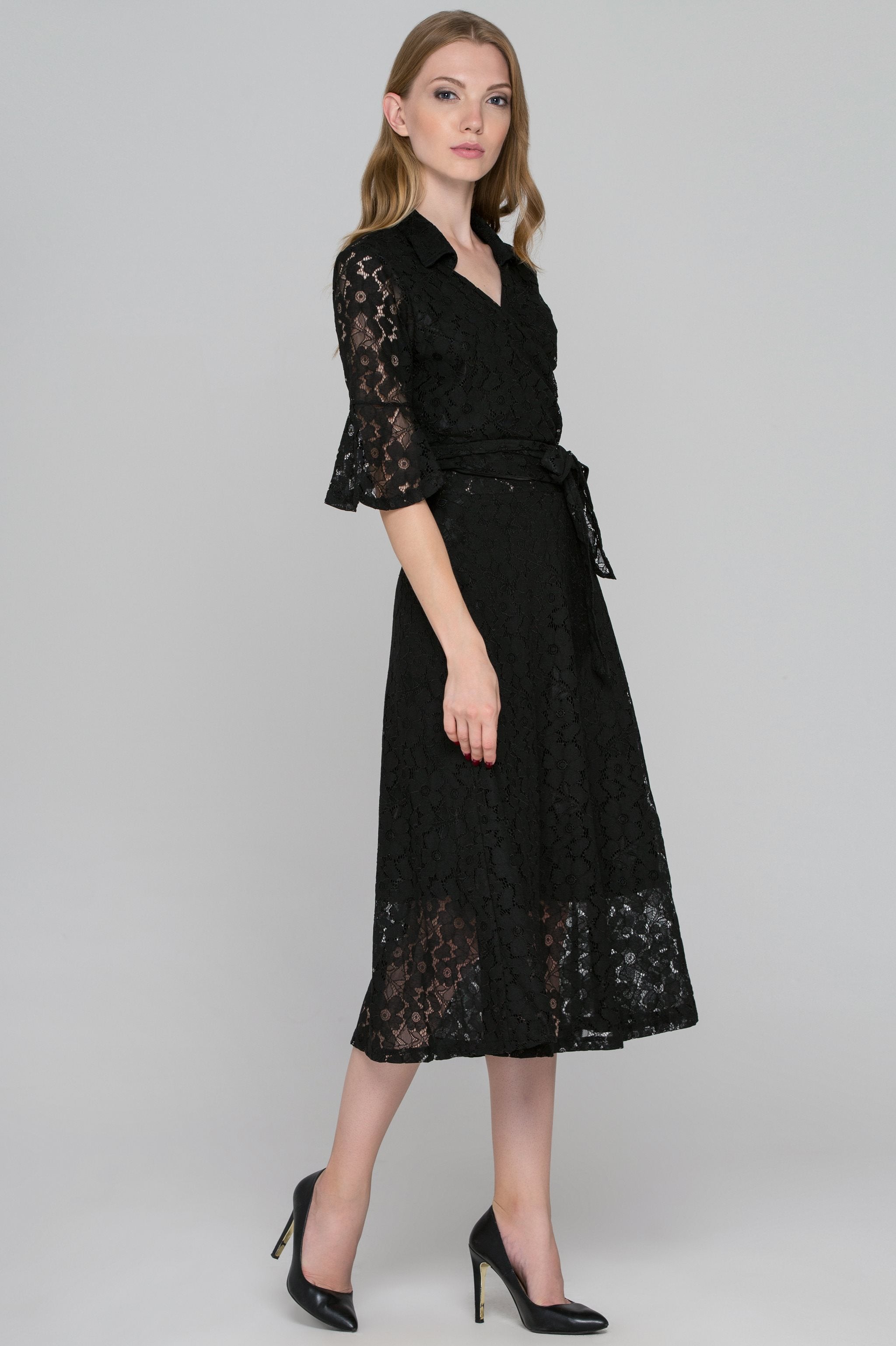 Black Lace Wrap Around Two Pieces Dress - ownthelooks-Development