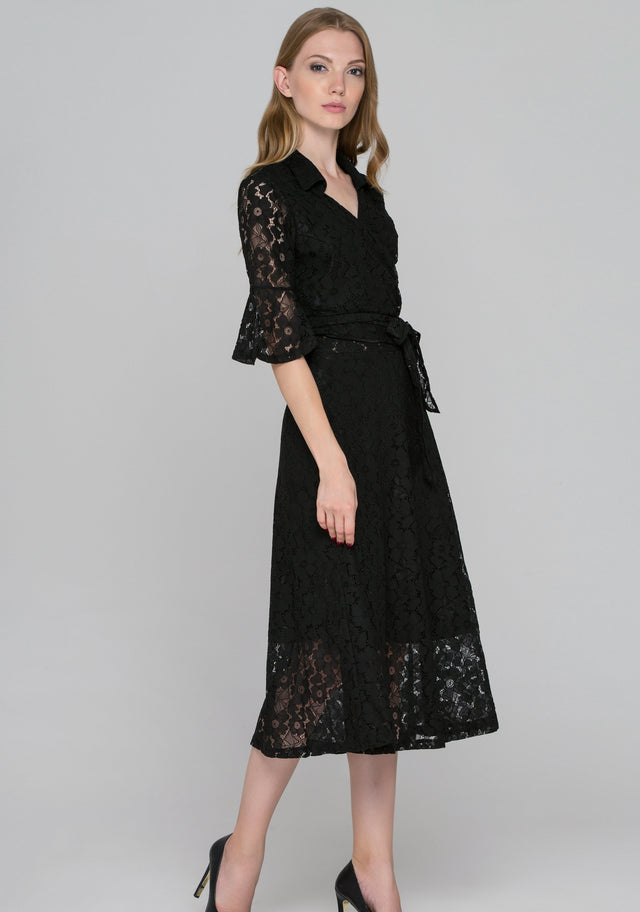 Black Lace Wrap Around Two Pieces Dress - ownthelooks-Development