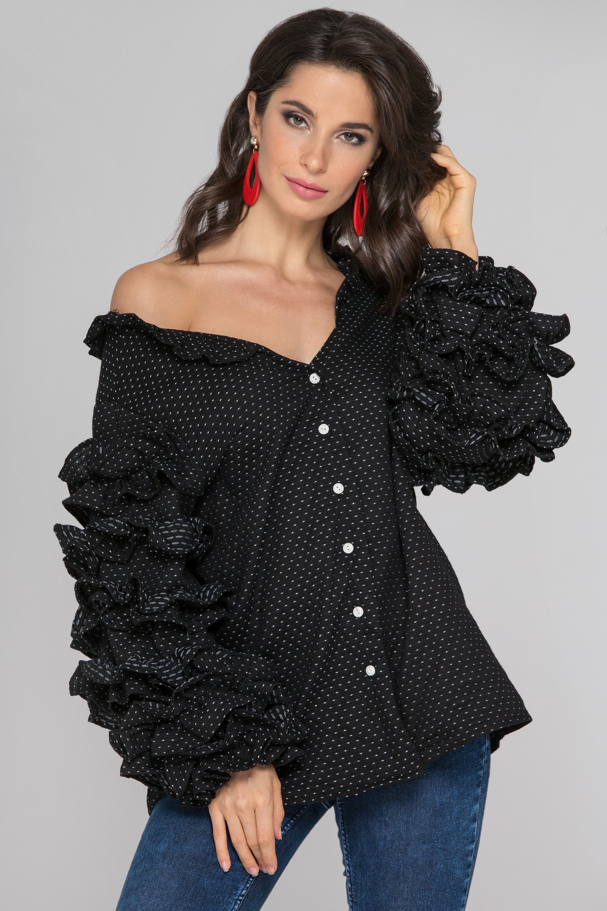 Black Ruffle Sleeve Cardigan - ownthelooks-Development