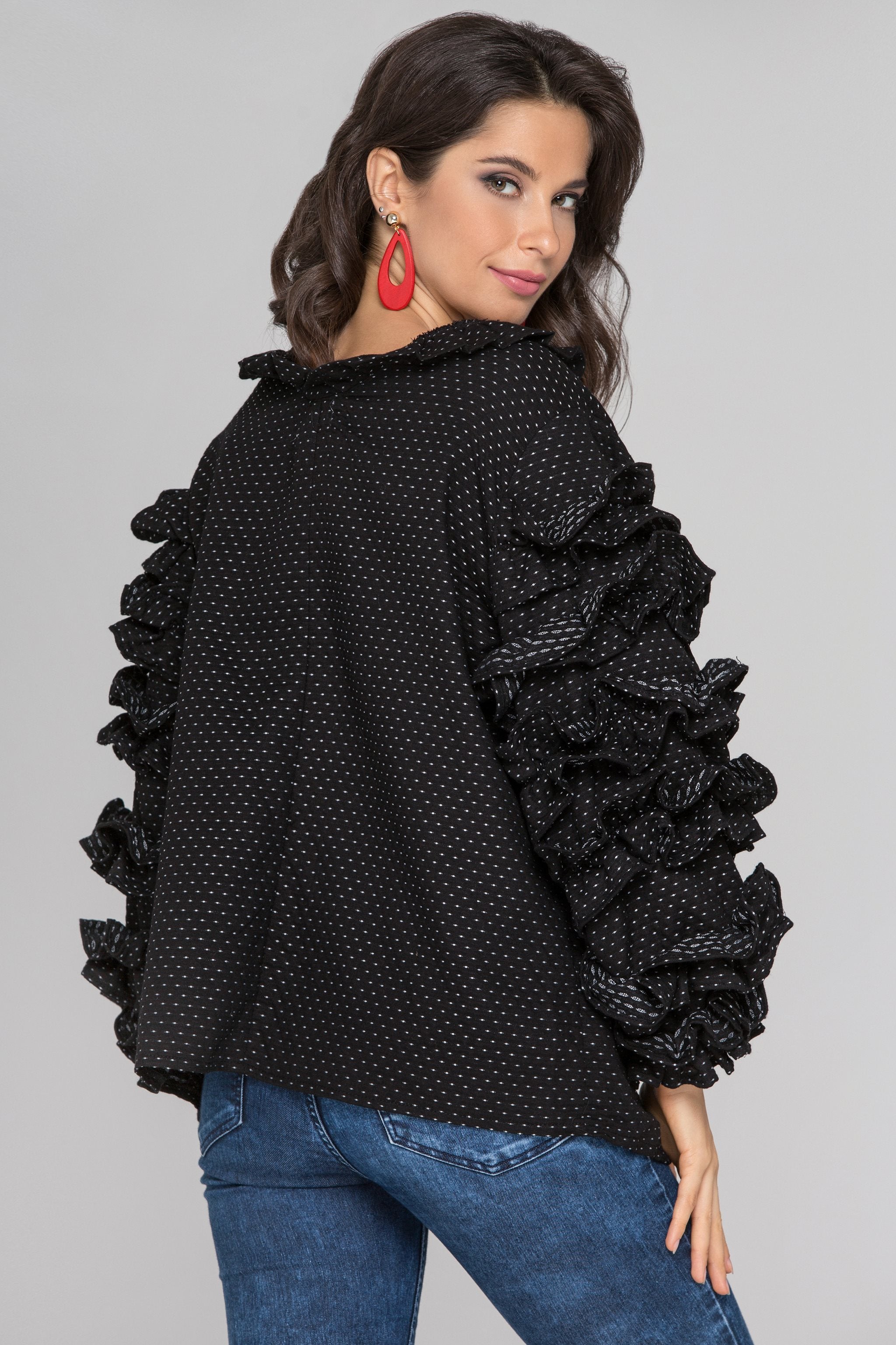 Black Ruffle Sleeve Cardigan - ownthelooks-Development