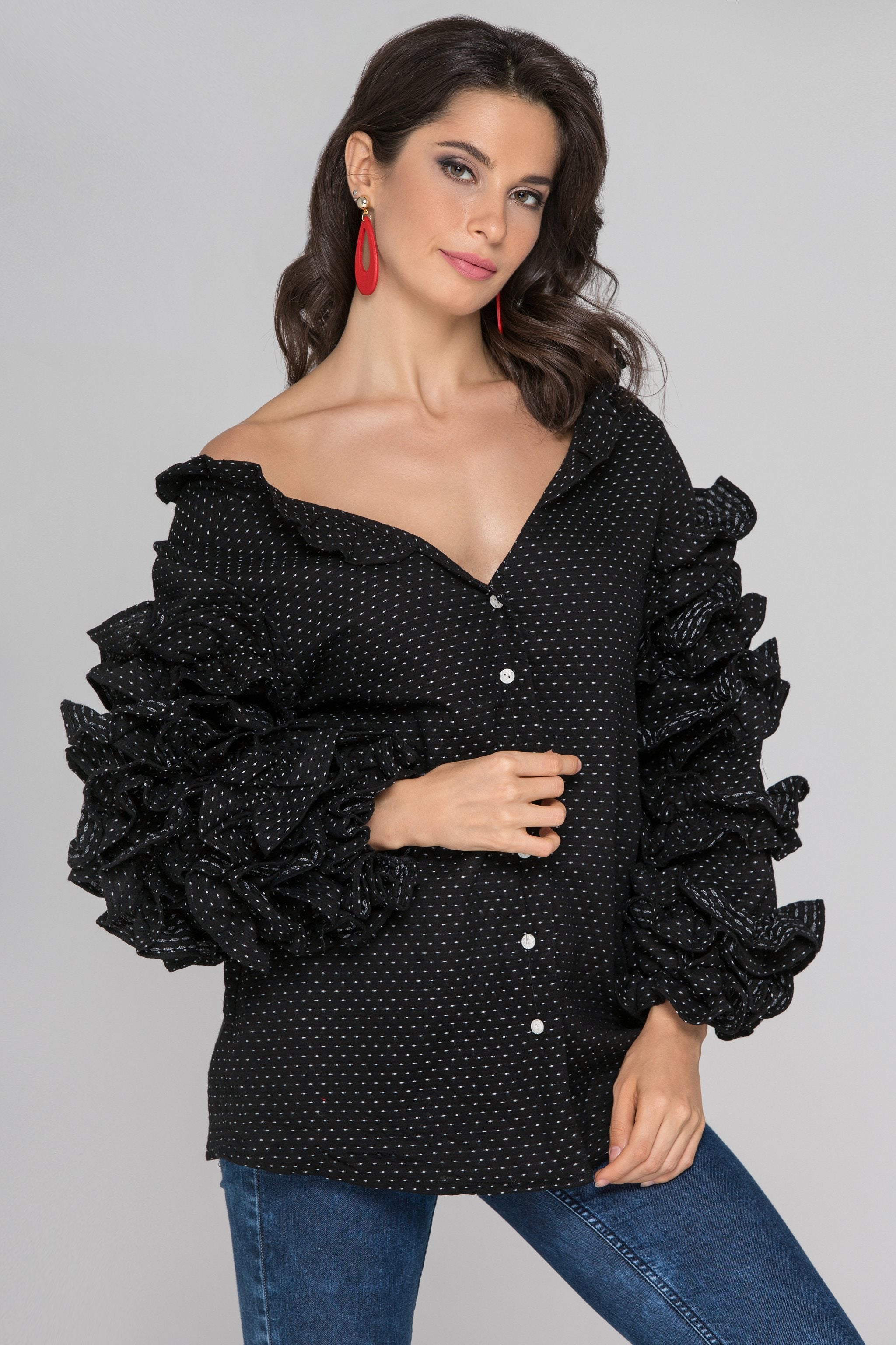 Black Ruffle Sleeve Cardigan - ownthelooks-Development