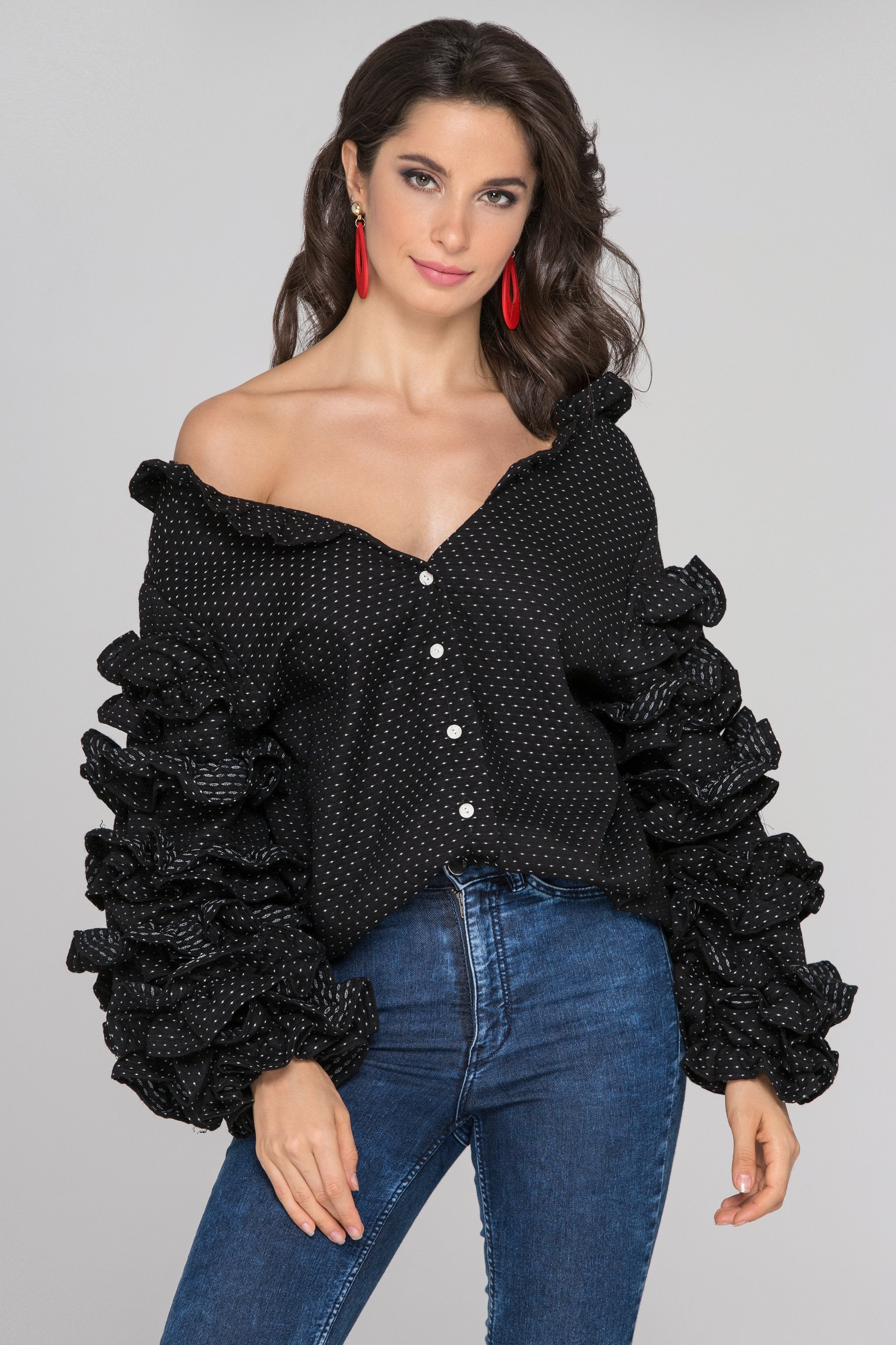 Black Ruffle Sleeve Cardigan - ownthelooks-Development