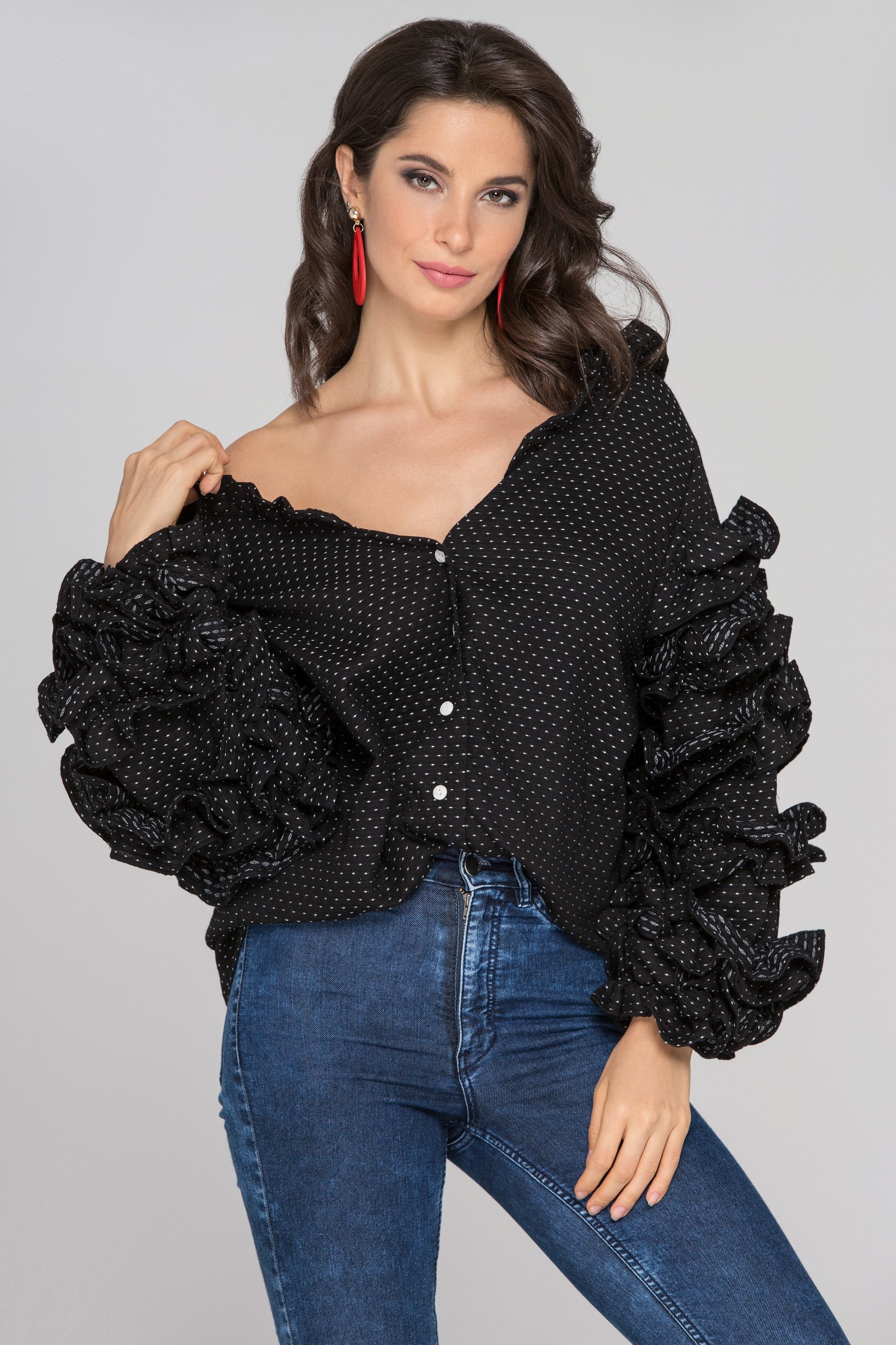 Black Ruffle Sleeve Cardigan - ownthelooks-Development
