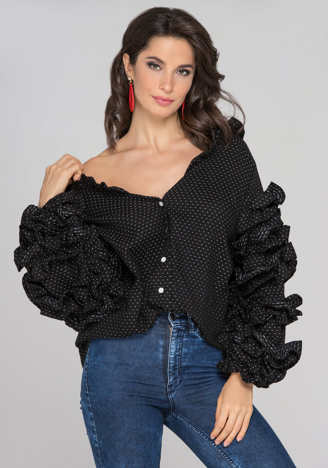 Black Ruffle Sleeve Cardigan - ownthelooks-Development