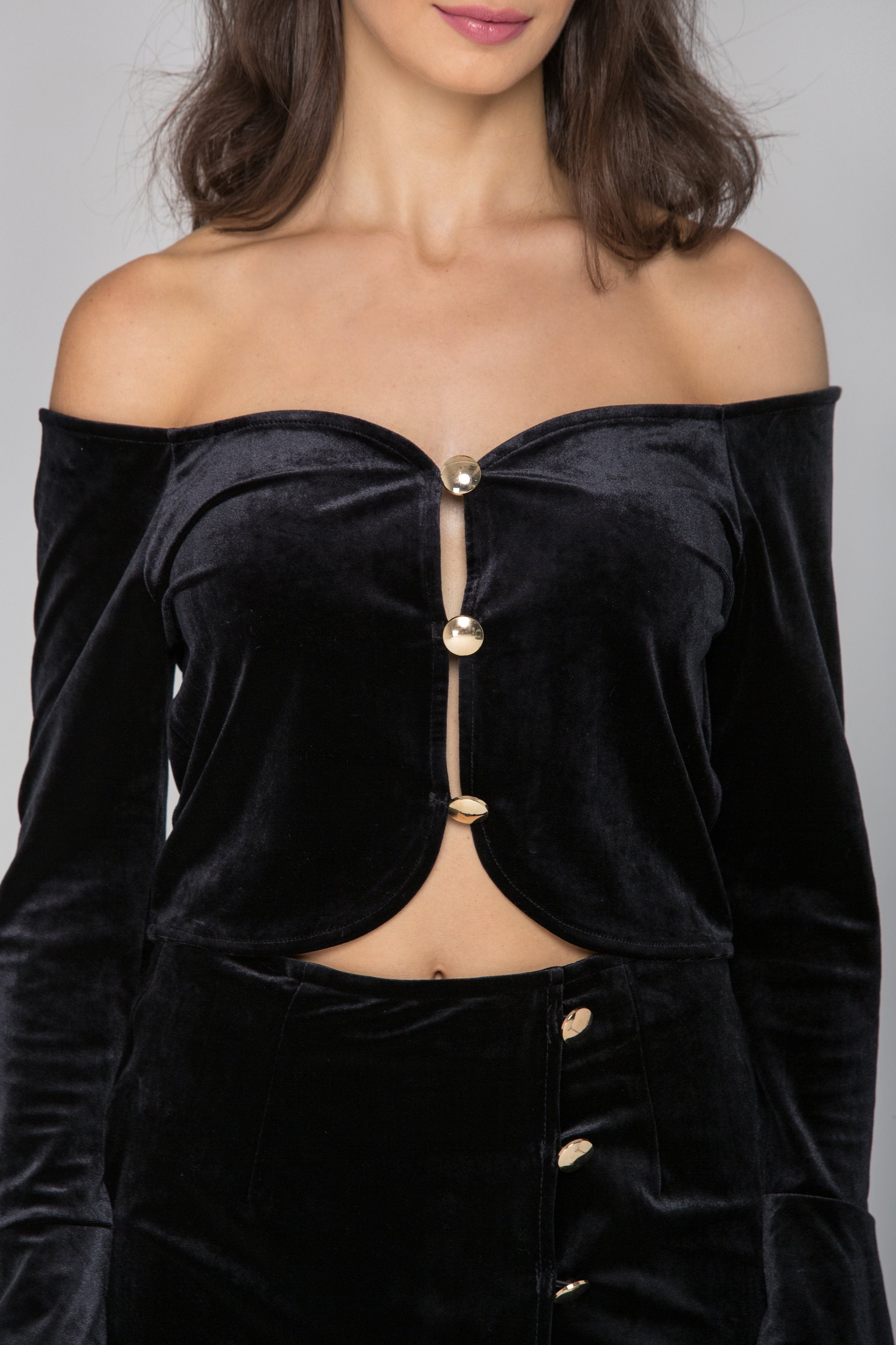 Black Velvet Flare Sleeves Two Piece Midi Dress - ownthelooks-Development