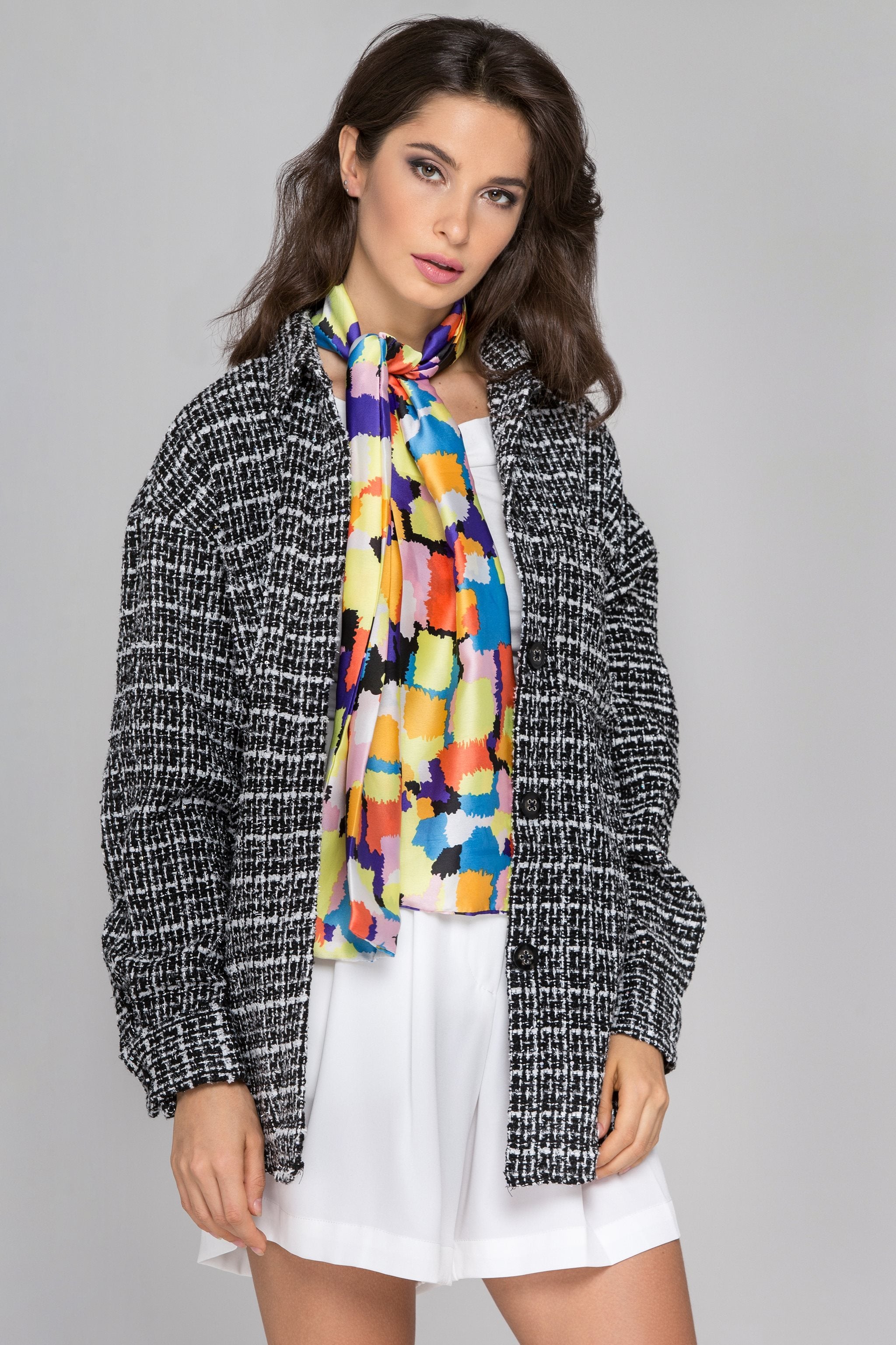 Black and White Tweed Shirt Jacket - ownthelooks-Development