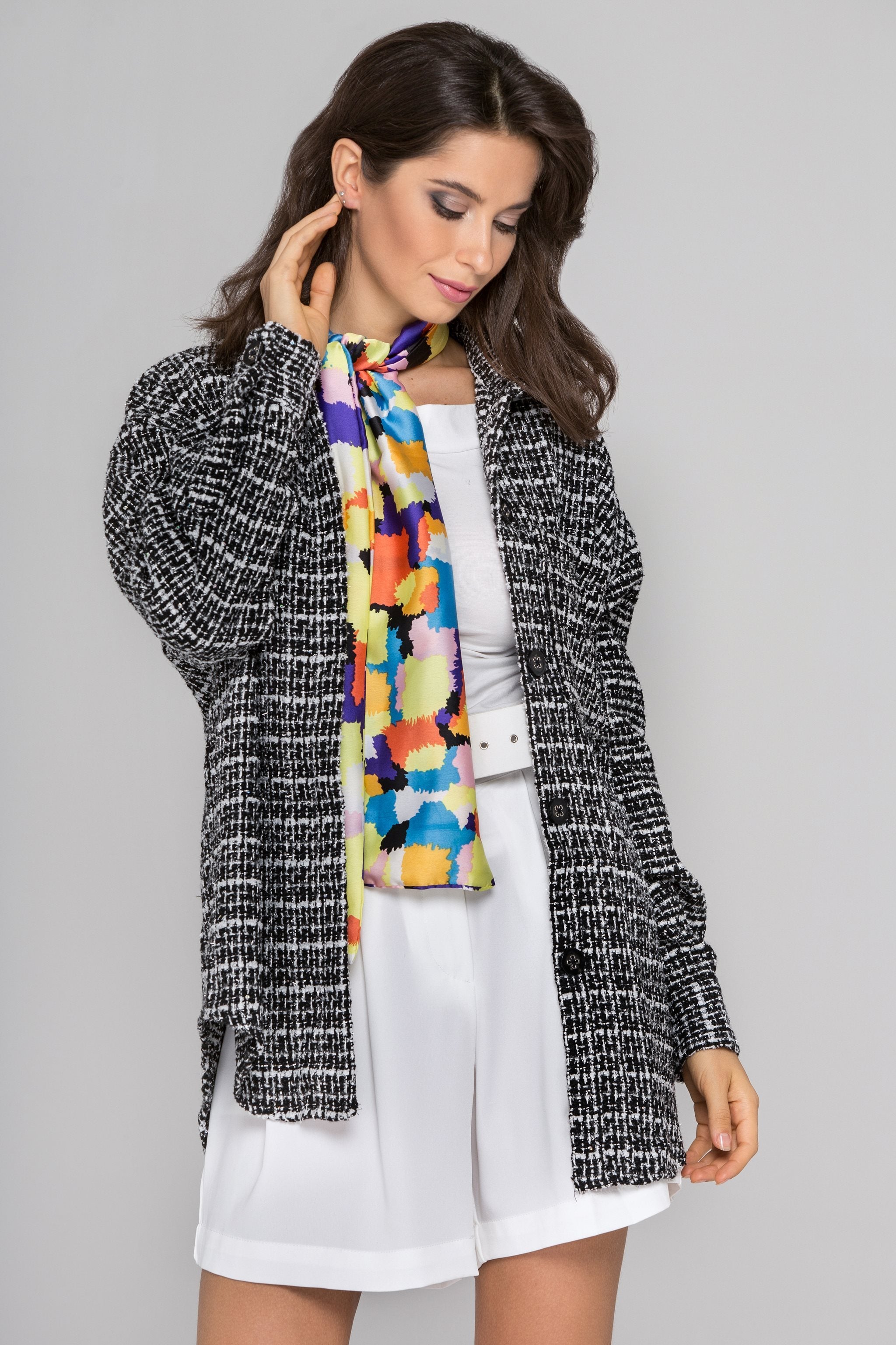 Black and White Tweed Shirt Jacket - ownthelooks-Development