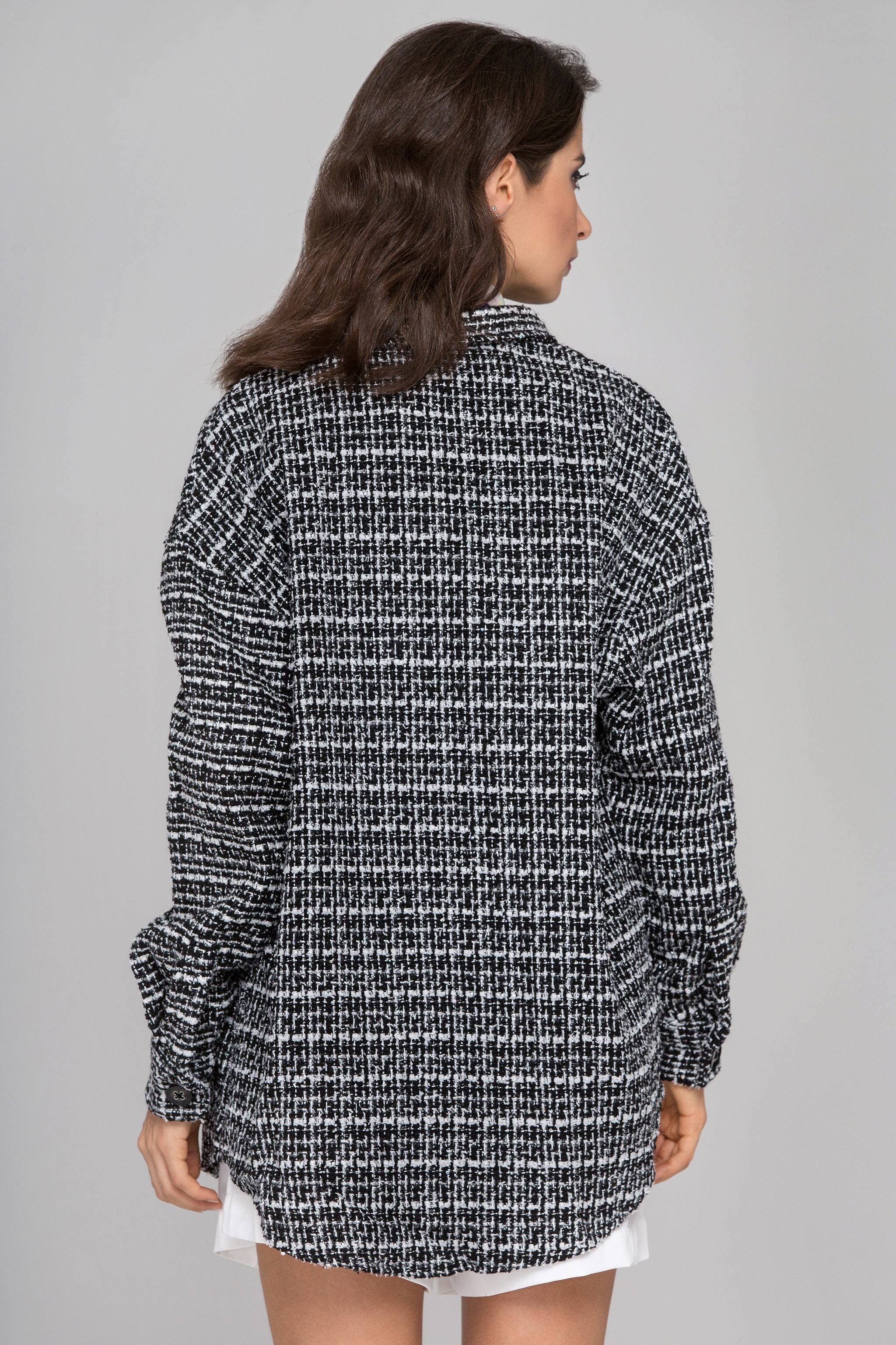 Black and White Tweed Shirt Jacket - ownthelooks-Development