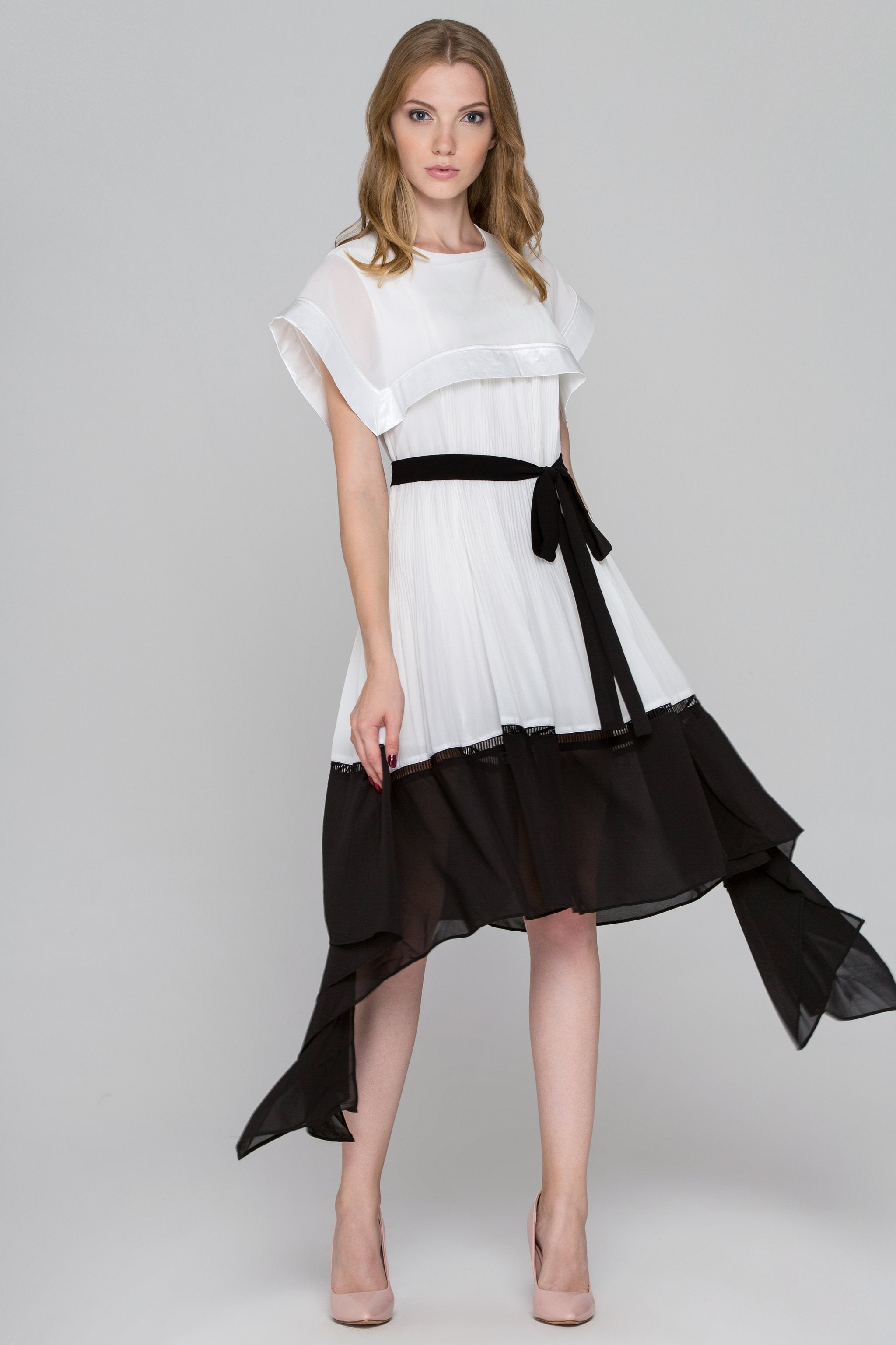 Black and White Sailor Collar Chiffon Midi Dress - ownthelooks-Development