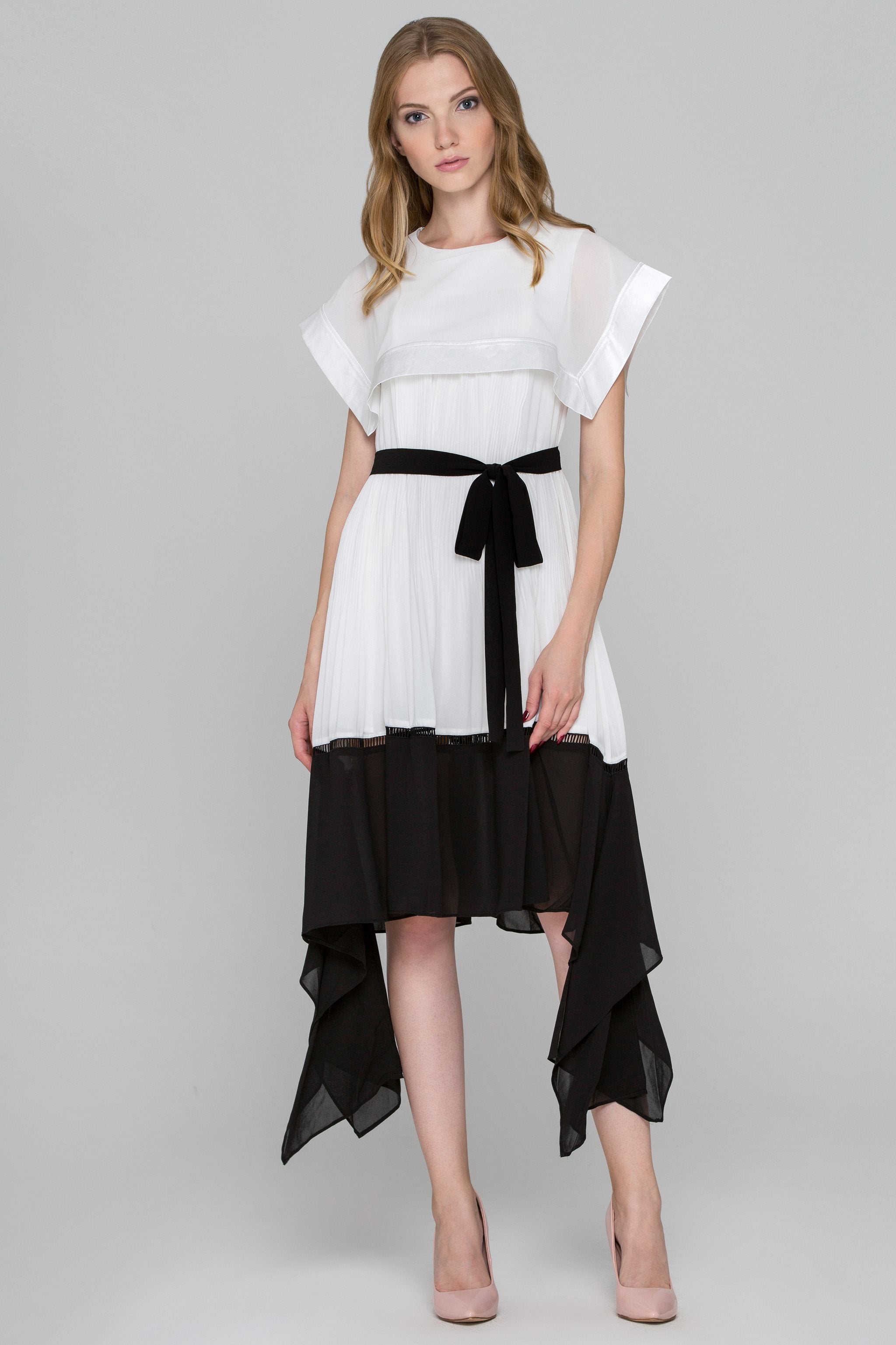 Black and White Sailor Collar Chiffon Midi Dress - ownthelooks-Development
