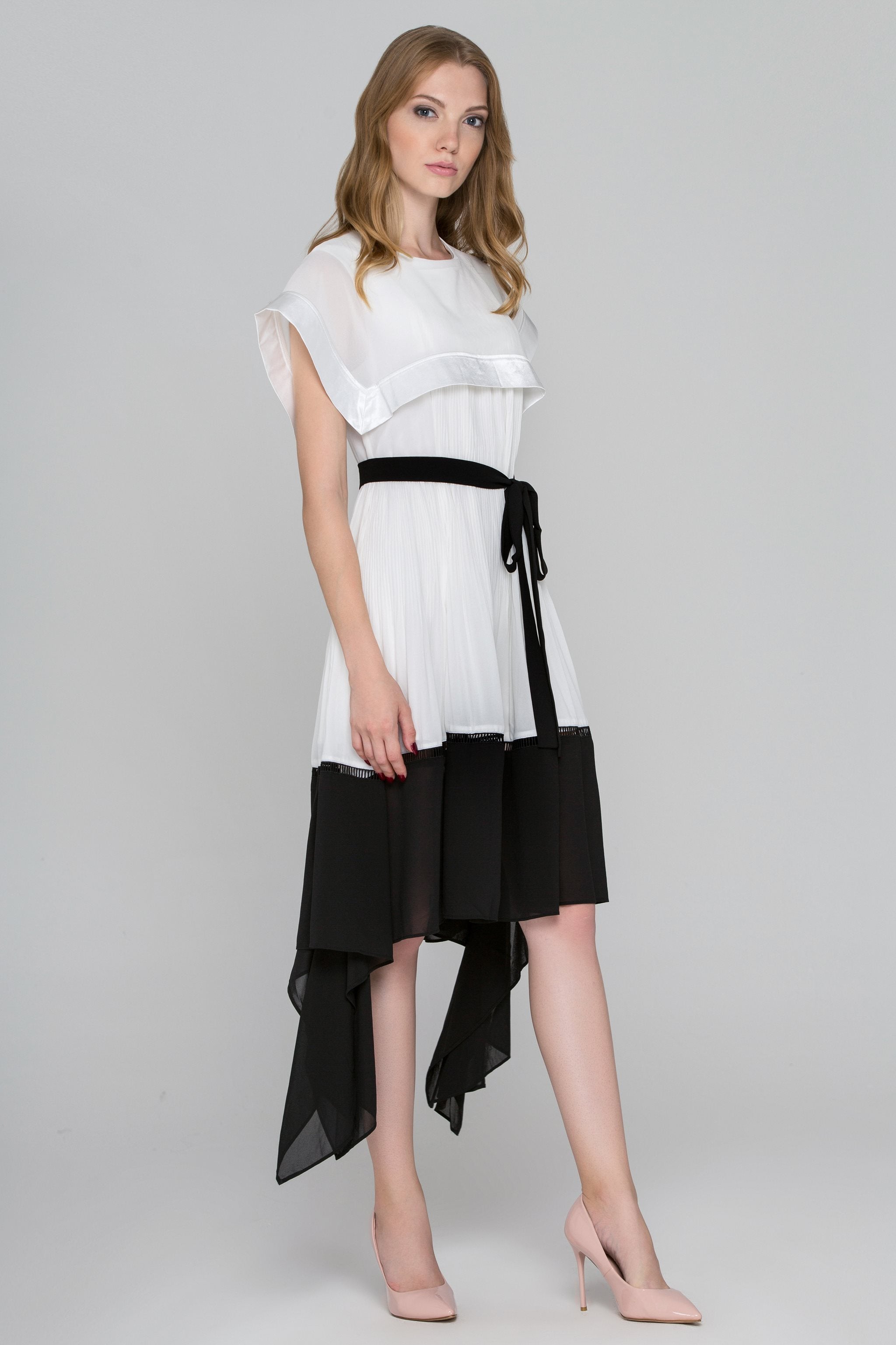 Black and White Sailor Collar Chiffon Midi Dress - ownthelooks-Development