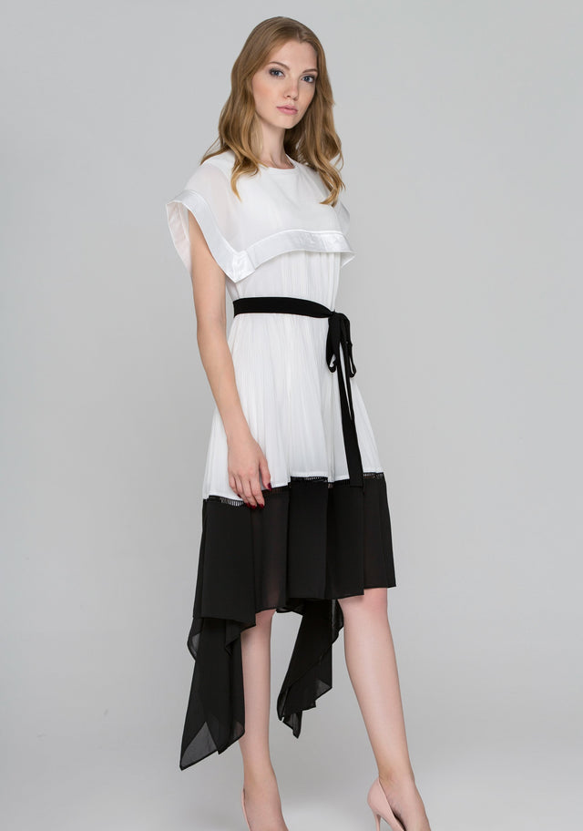 Black and White Sailor Collar Chiffon Midi Dress - ownthelooks-Development
