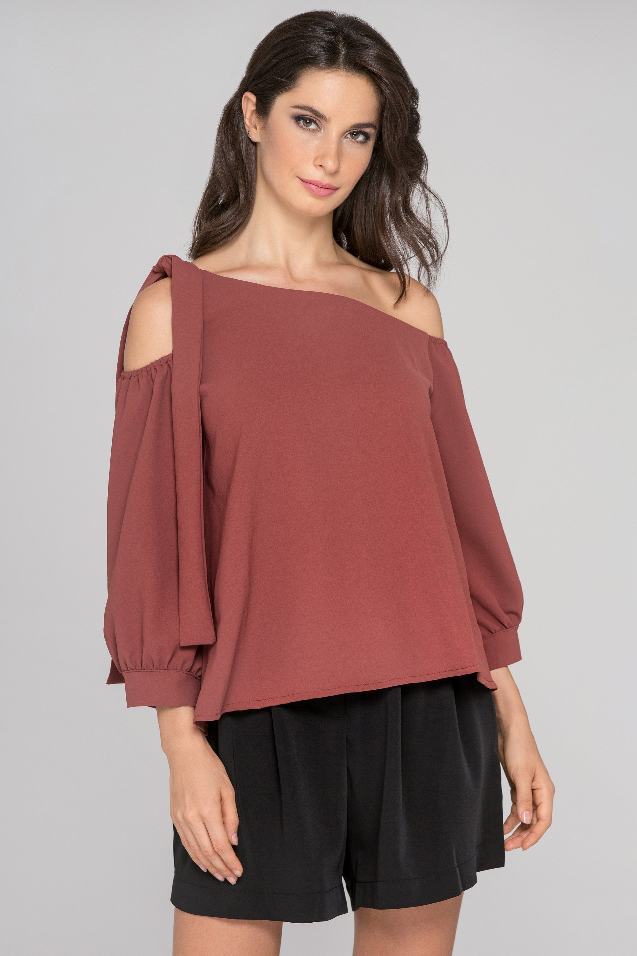 Cinnamon Sleeved One Shoulder Top - ownthelooks-Development
