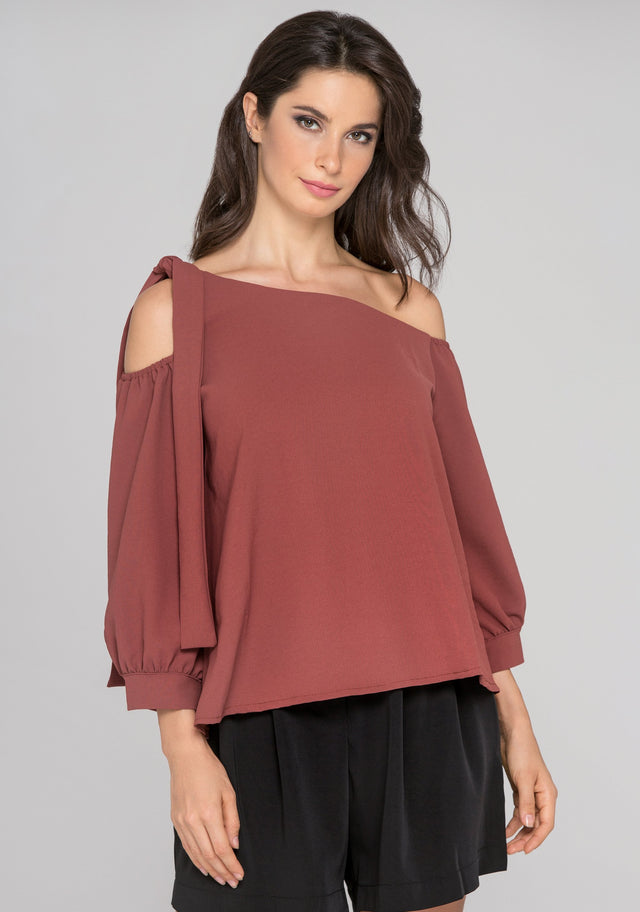Cinnamon Sleeved One Shoulder Top - ownthelooks-Development