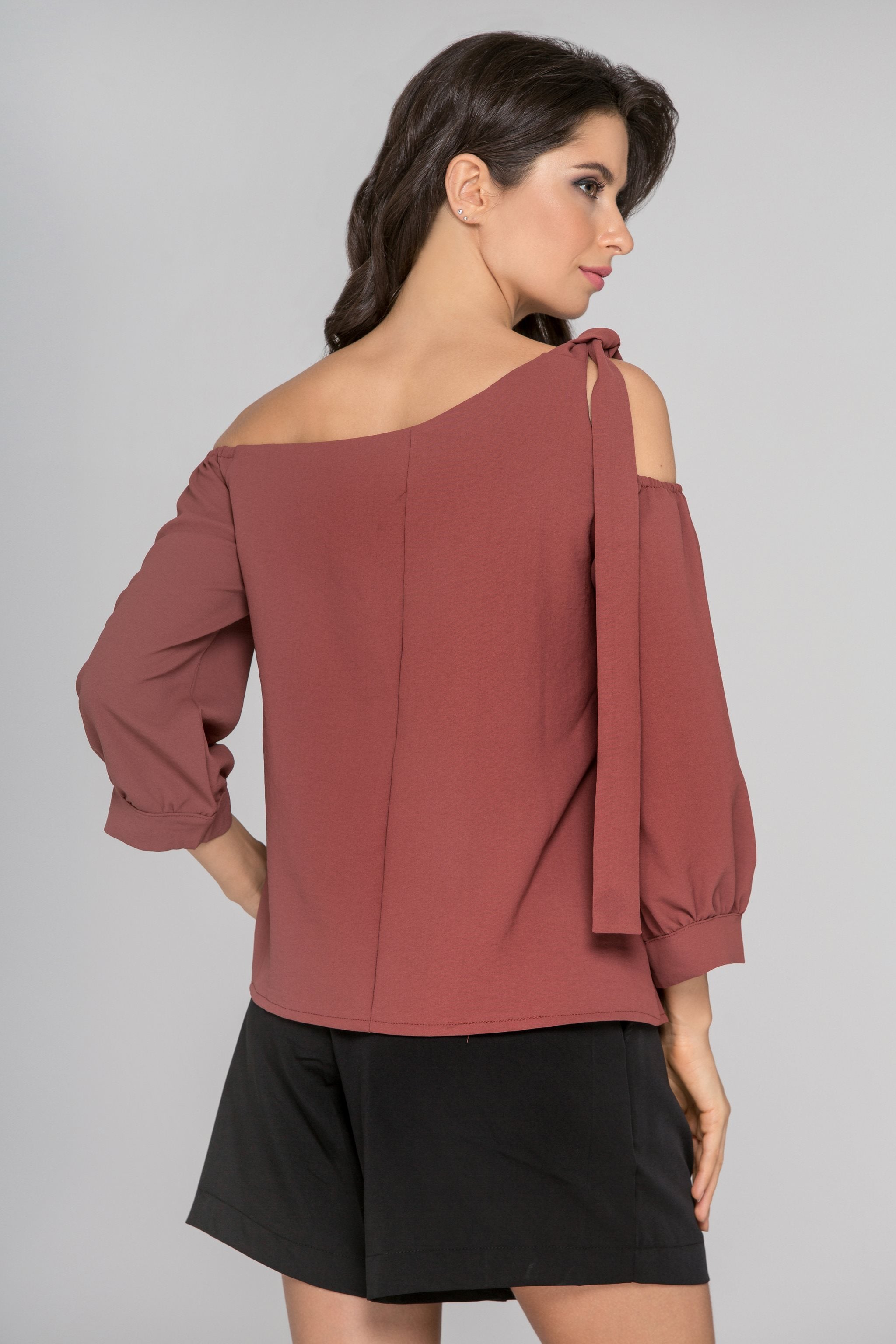 Cinnamon Sleeved One Shoulder Top - ownthelooks-Development