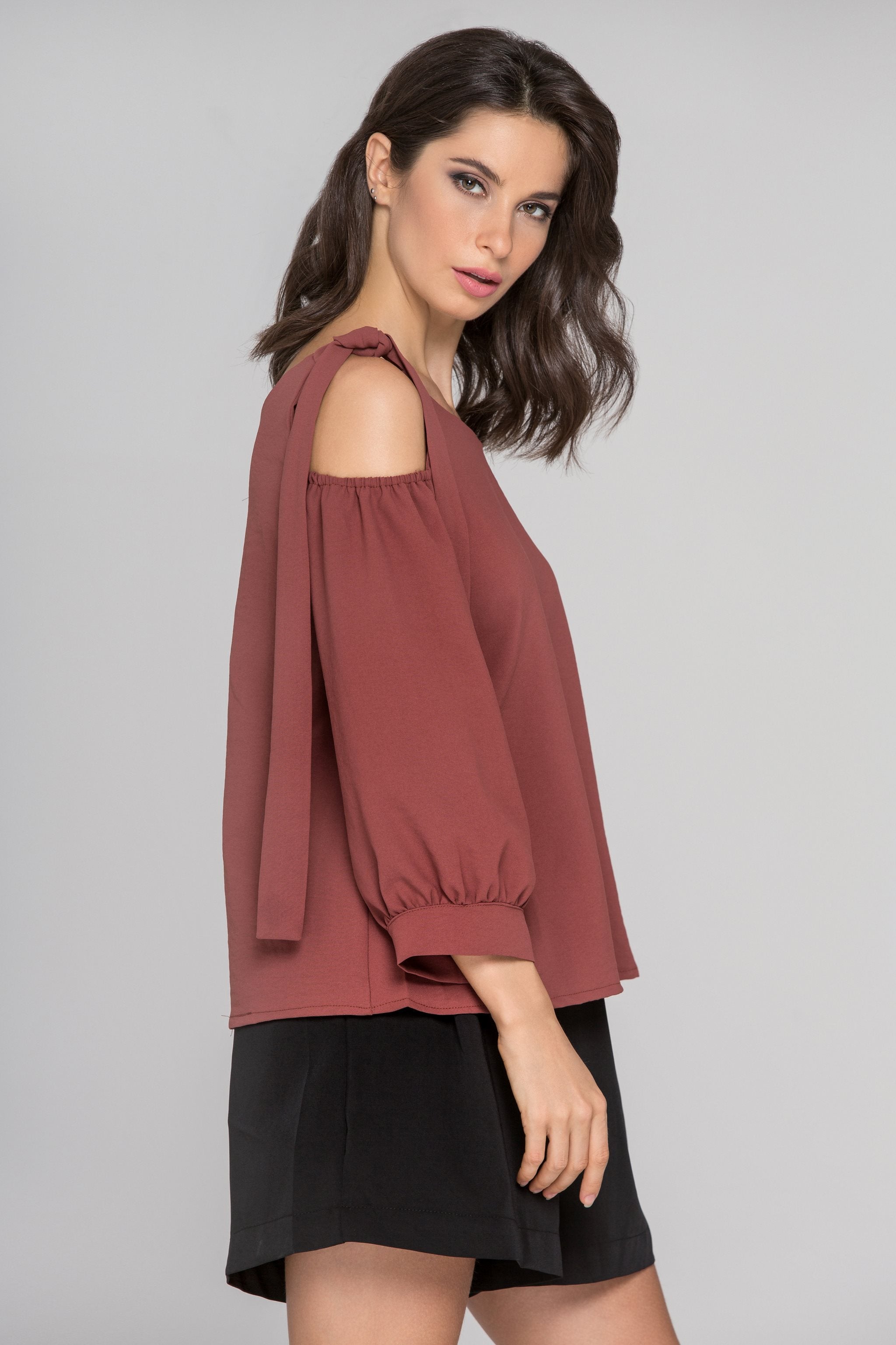 Cinnamon Sleeved One Shoulder Top - ownthelooks-Development