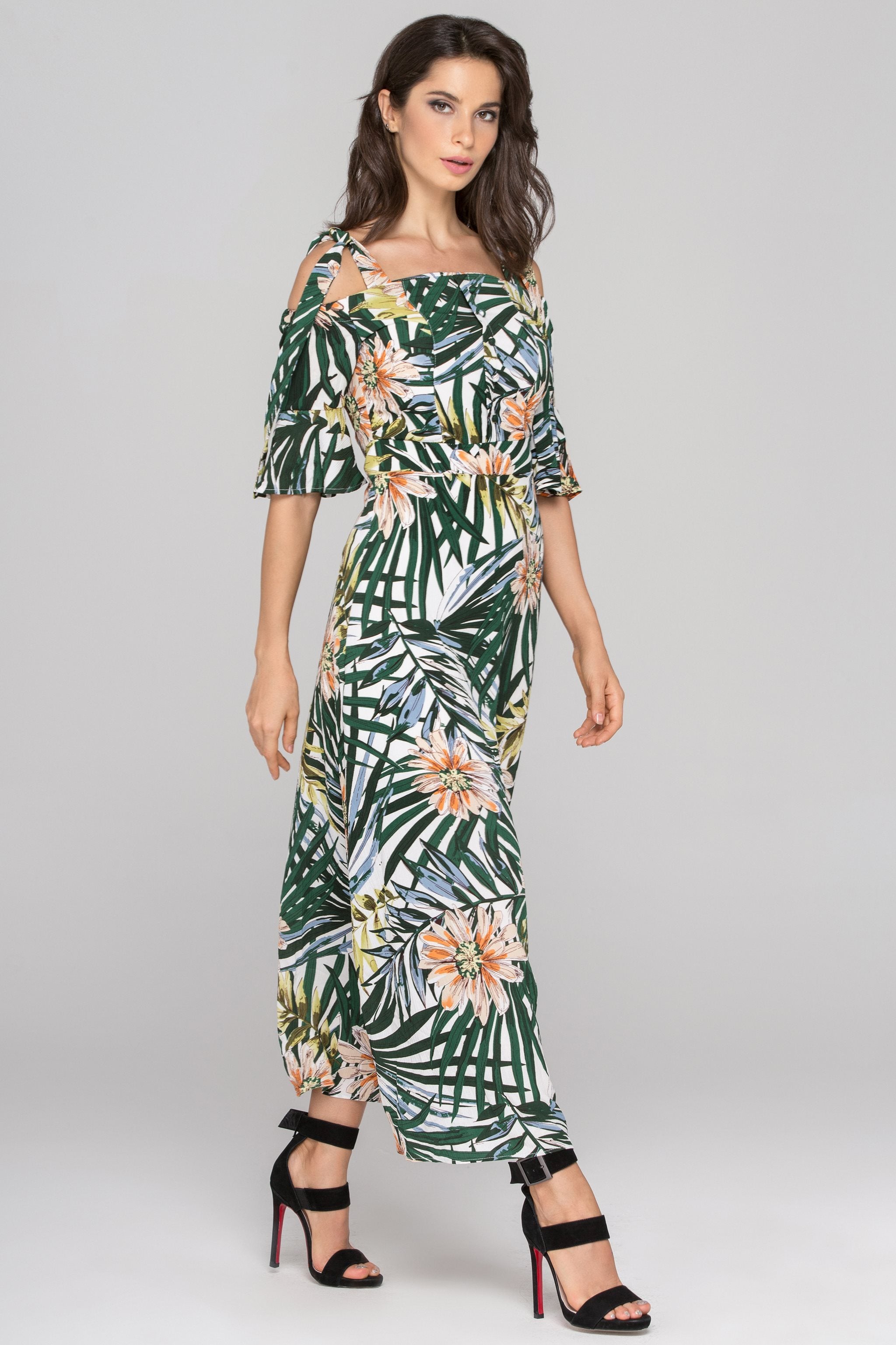 Garden Print Cold Shoulder Maxi Dress - ownthelooks-Development