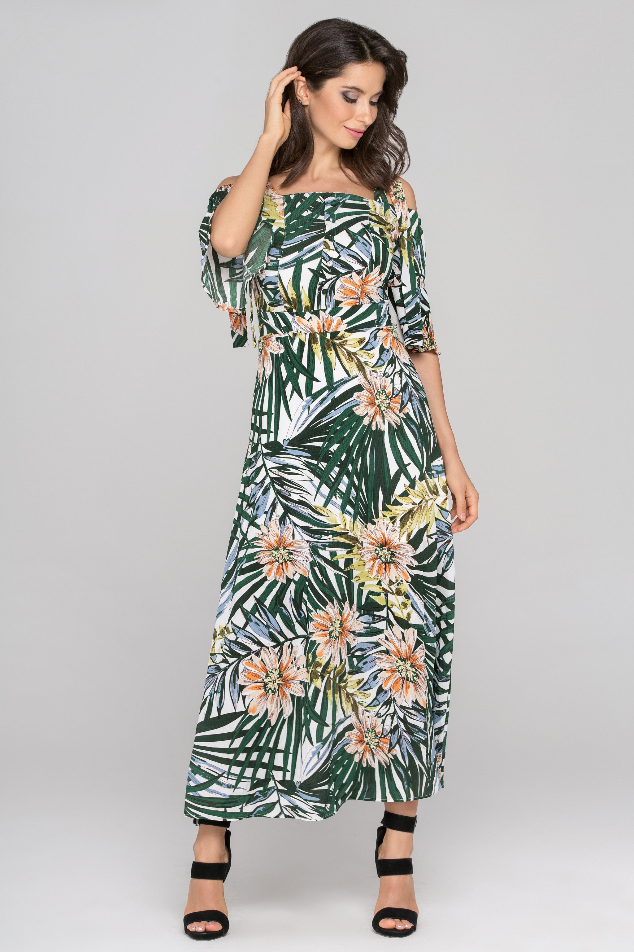 Garden Print Cold Shoulder Maxi Dress - ownthelooks-Development