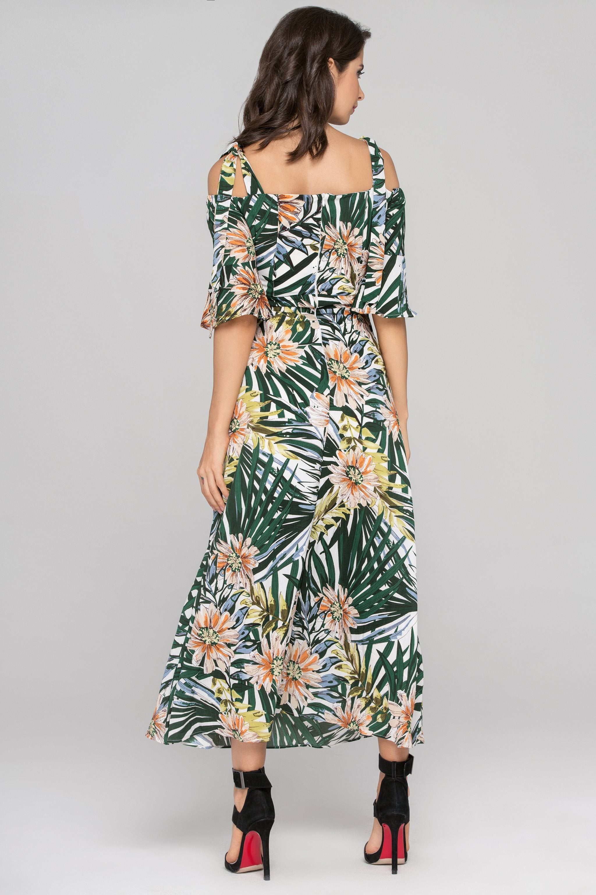 Garden Print Cold Shoulder Maxi Dress - ownthelooks-Development