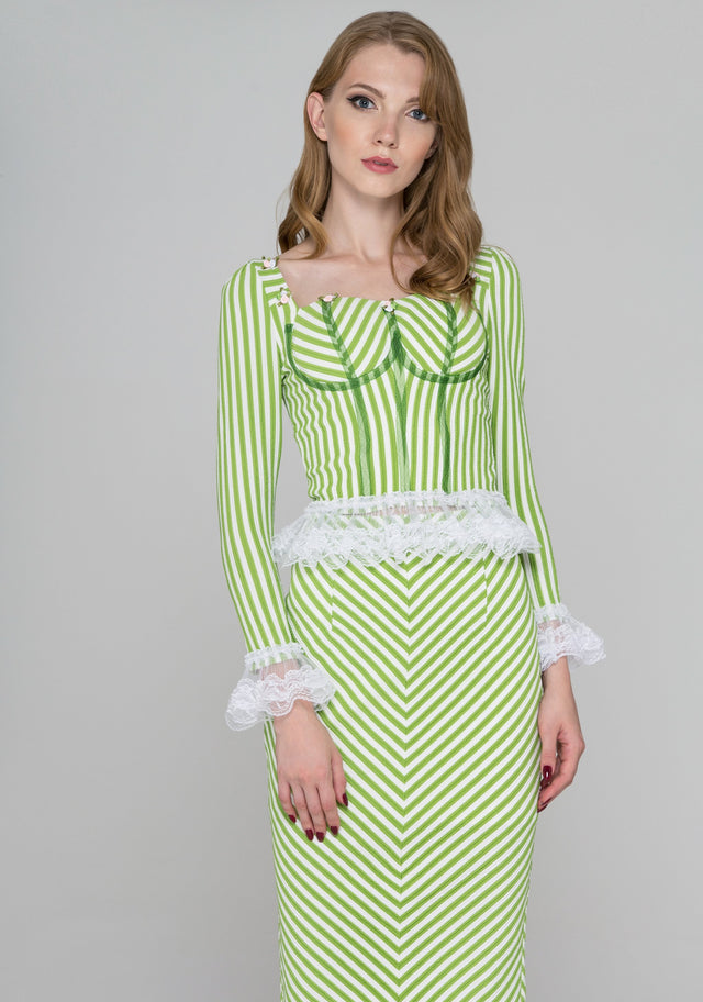 Green Fairy Stripe Two Piece Midi Dress - ownthelooks-Development