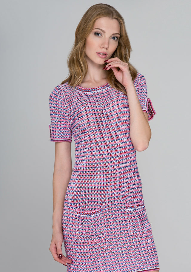 Pink and Blue Crochet Shirt Dress - ownthelooks-Development