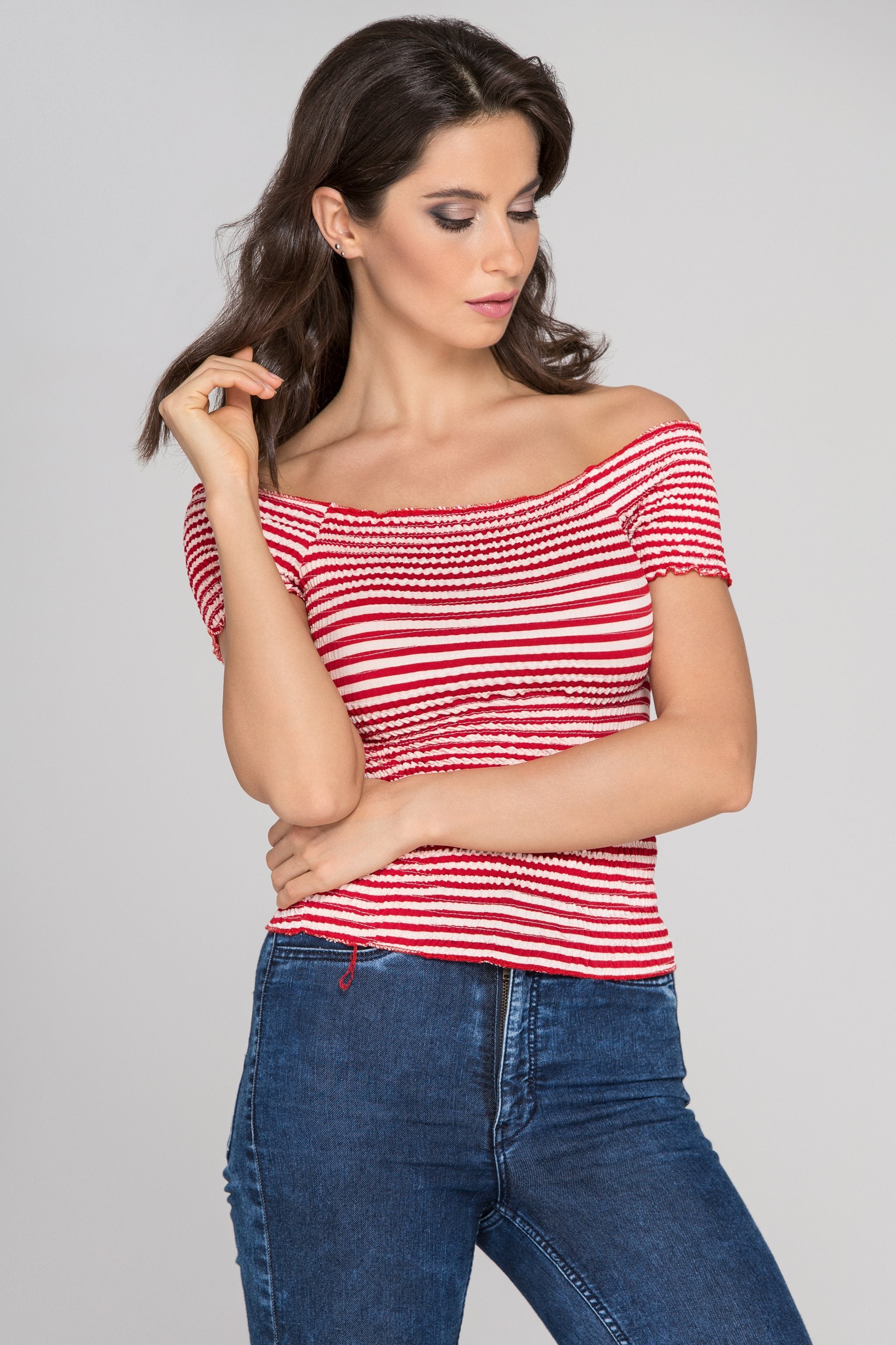 Red Stripe Smocked Top - ownthelooks-Development