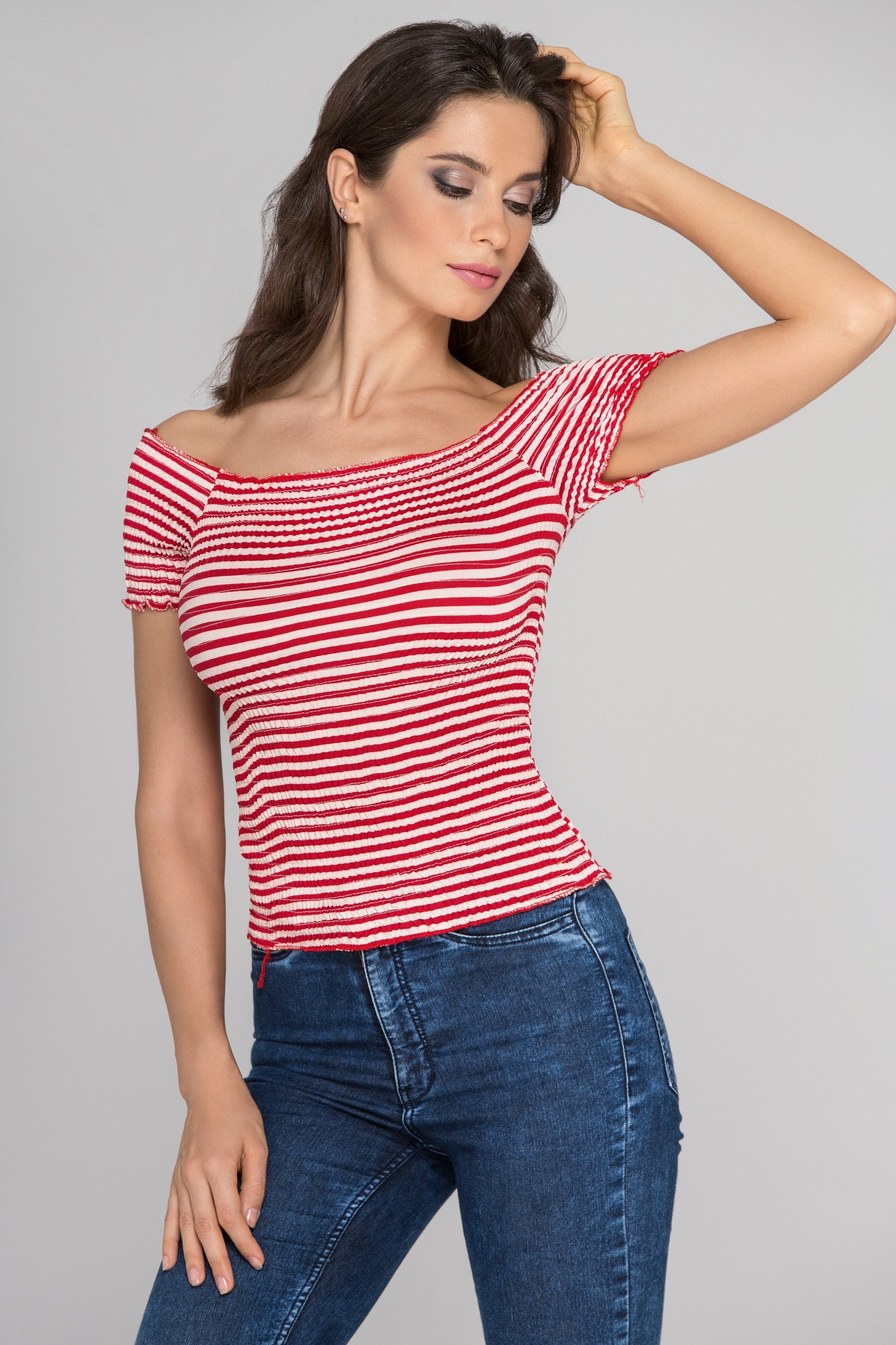 Red Stripe Smocked Top - ownthelooks-Development