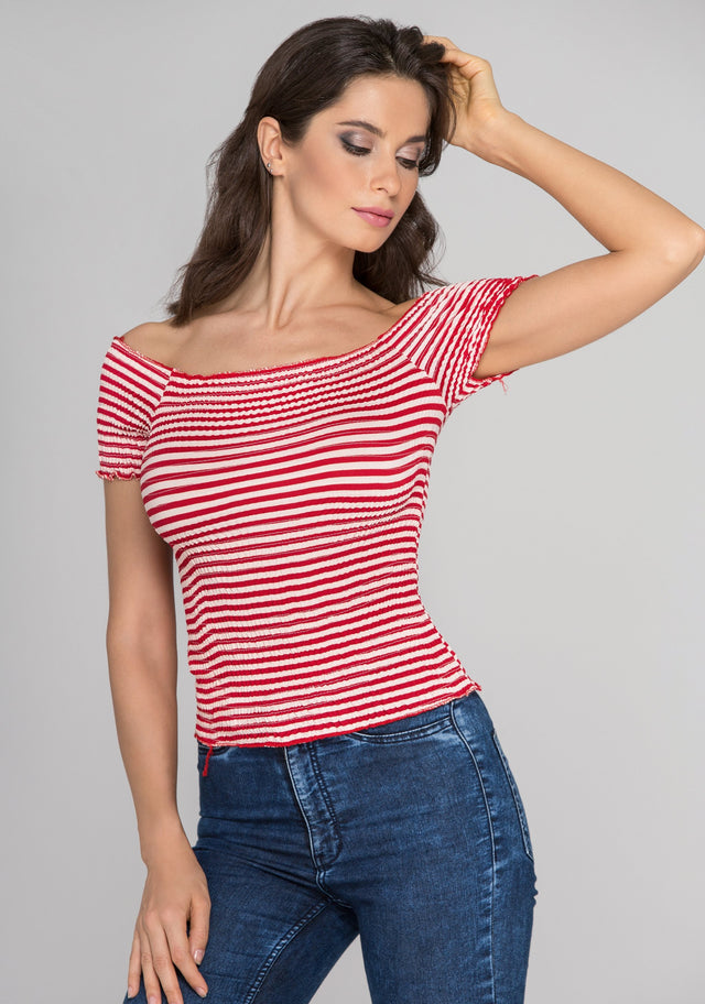 Red Stripe Smocked Top - ownthelooks-Development