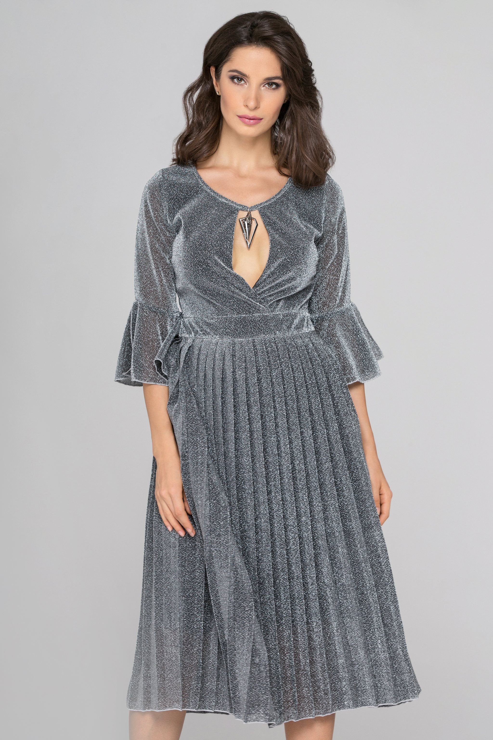 Silver Pleated Midi Dress - ownthelooks-Development