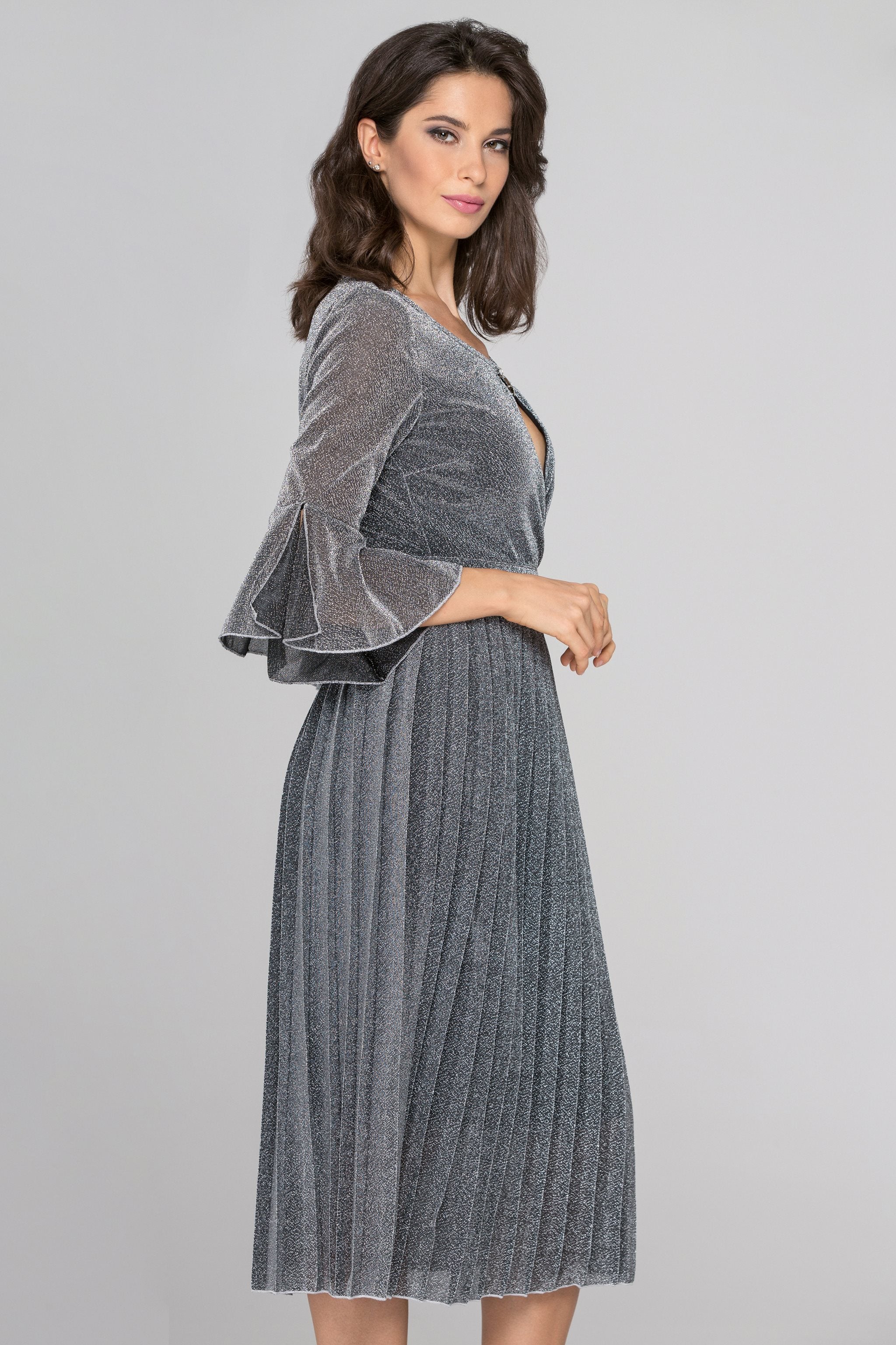 Silver Pleated Midi Dress - ownthelooks-Development