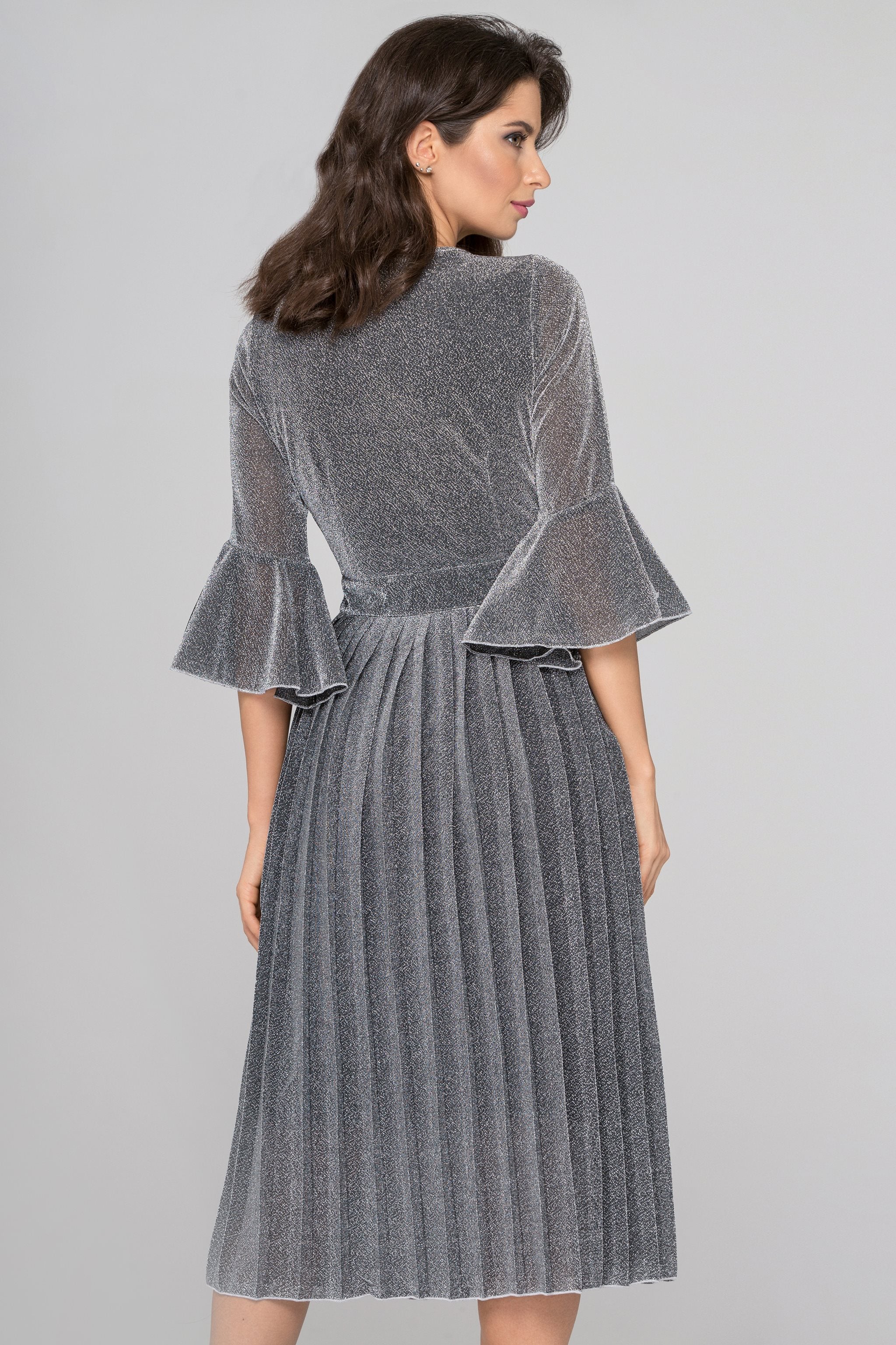 Silver Pleated Midi Dress - ownthelooks-Development
