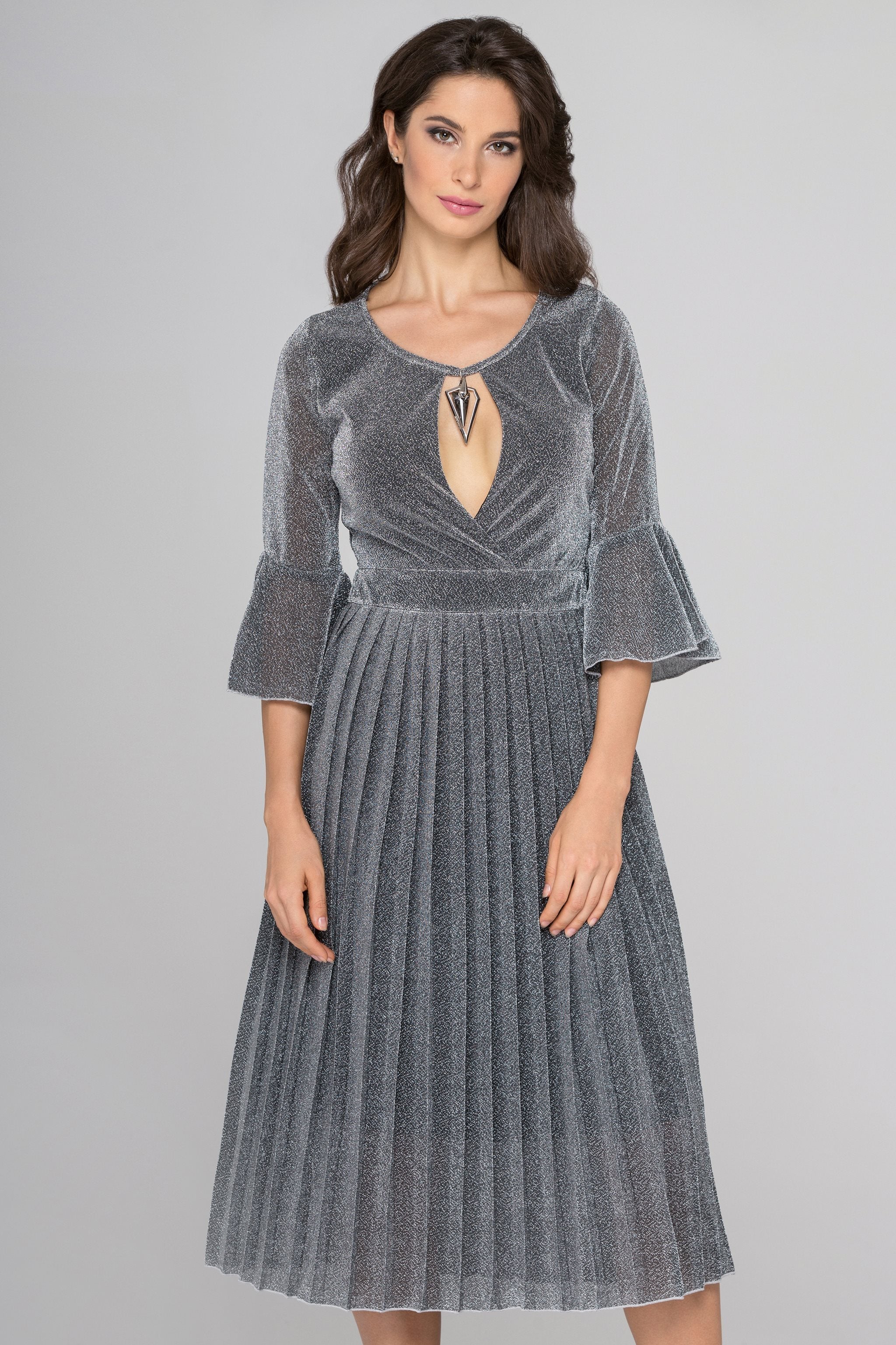 Silver Pleated Midi Dress - ownthelooks-Development