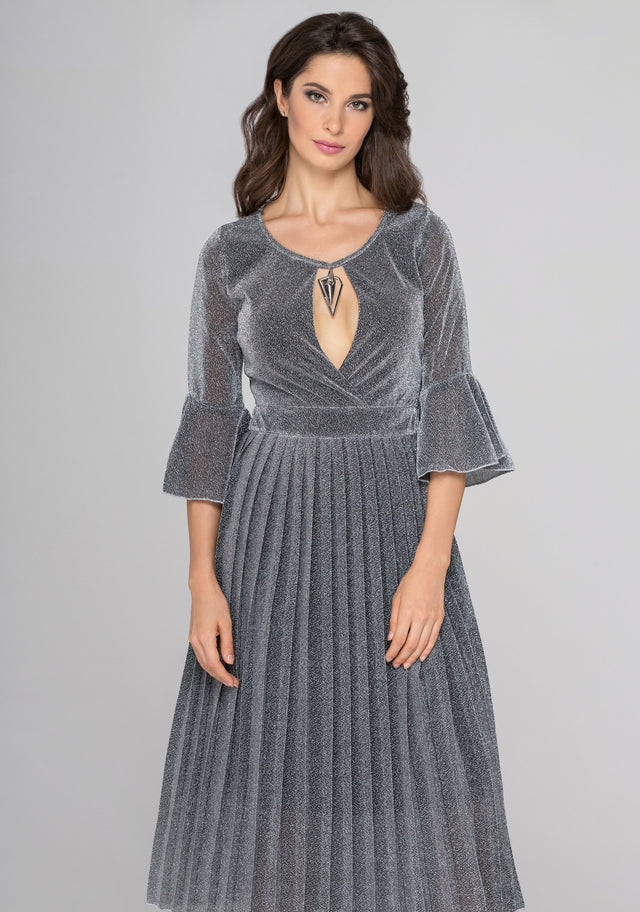 Silver Pleated Midi Dress - ownthelooks-Development