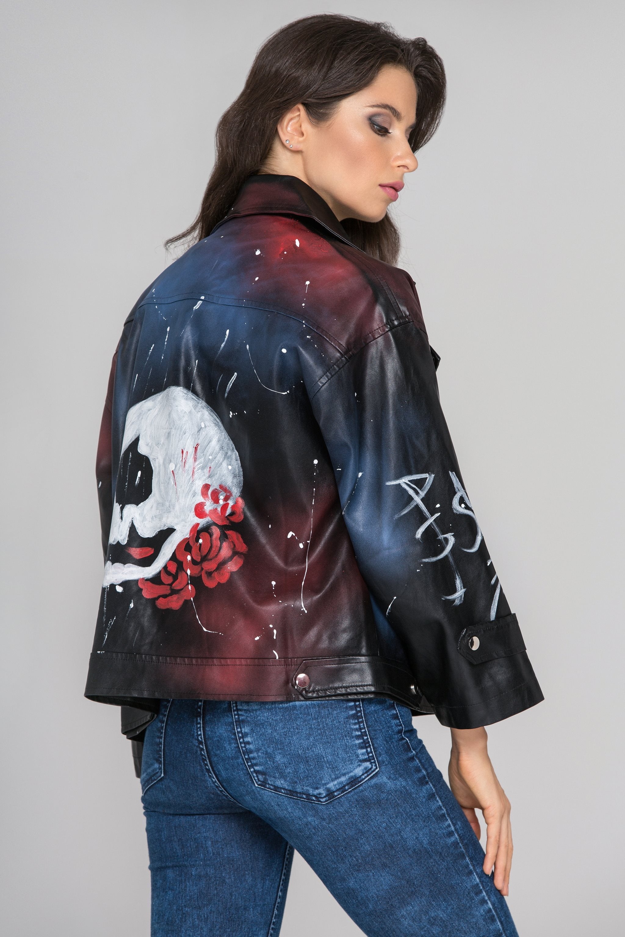 Spray Painted Faux Leather Jacket - ownthelooks-Development