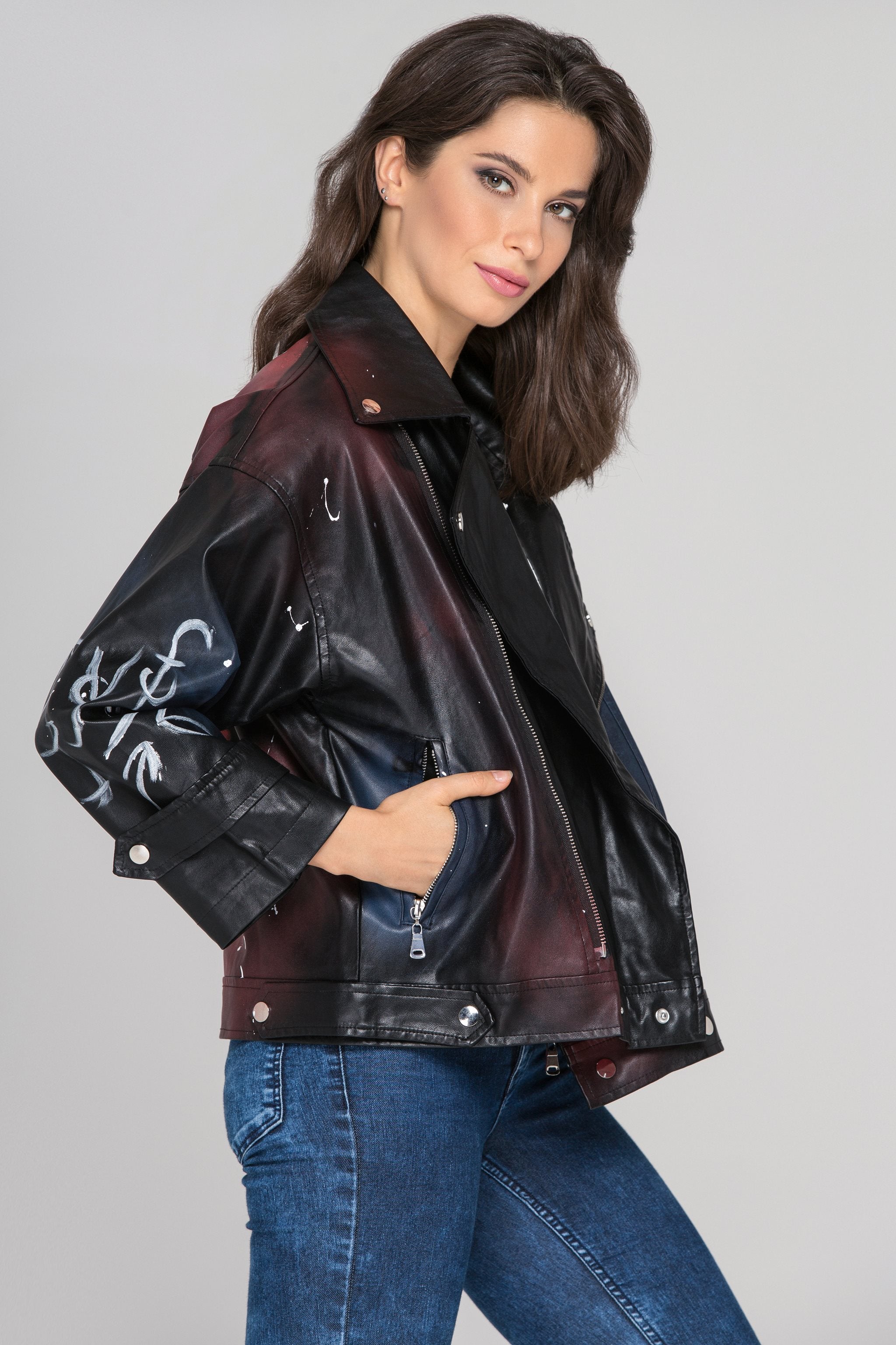 Spray Painted Faux Leather Jacket - ownthelooks-Development