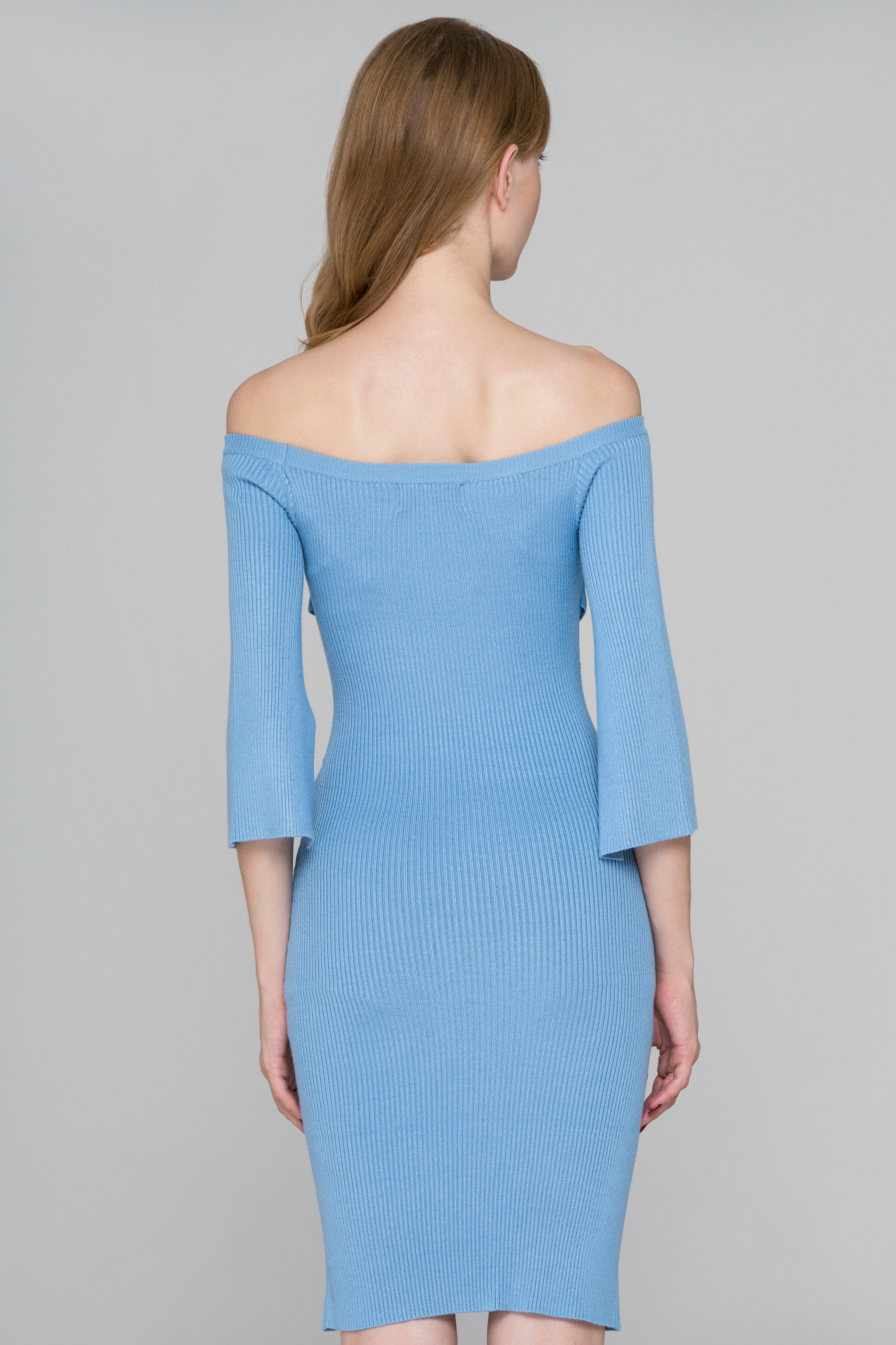 Stone Blue Bodycon Band Criss Cross Midi Dress - ownthelooks-Development