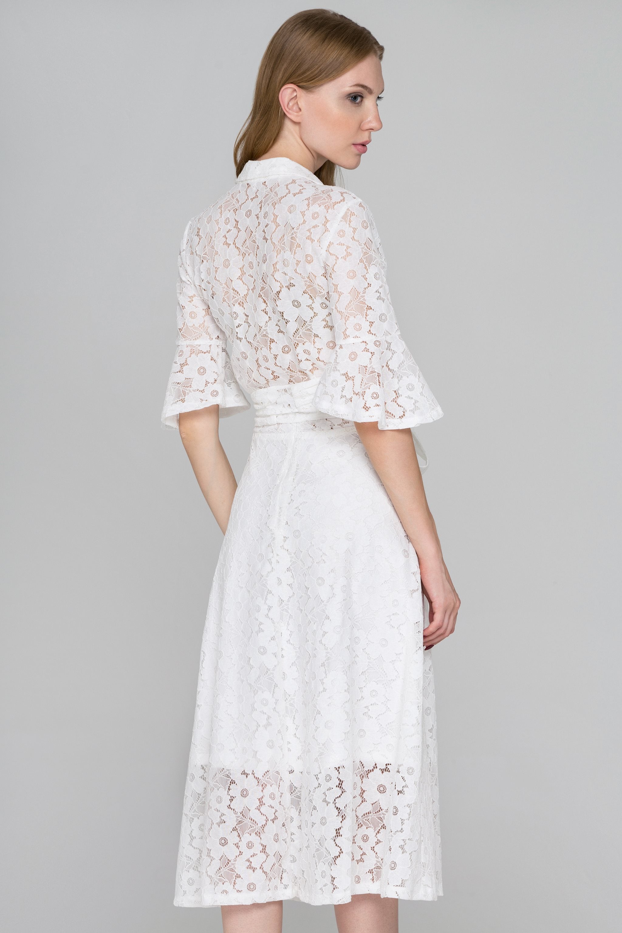 White Lace Wrap Around Two Piece Dress - ownthelooks-Development