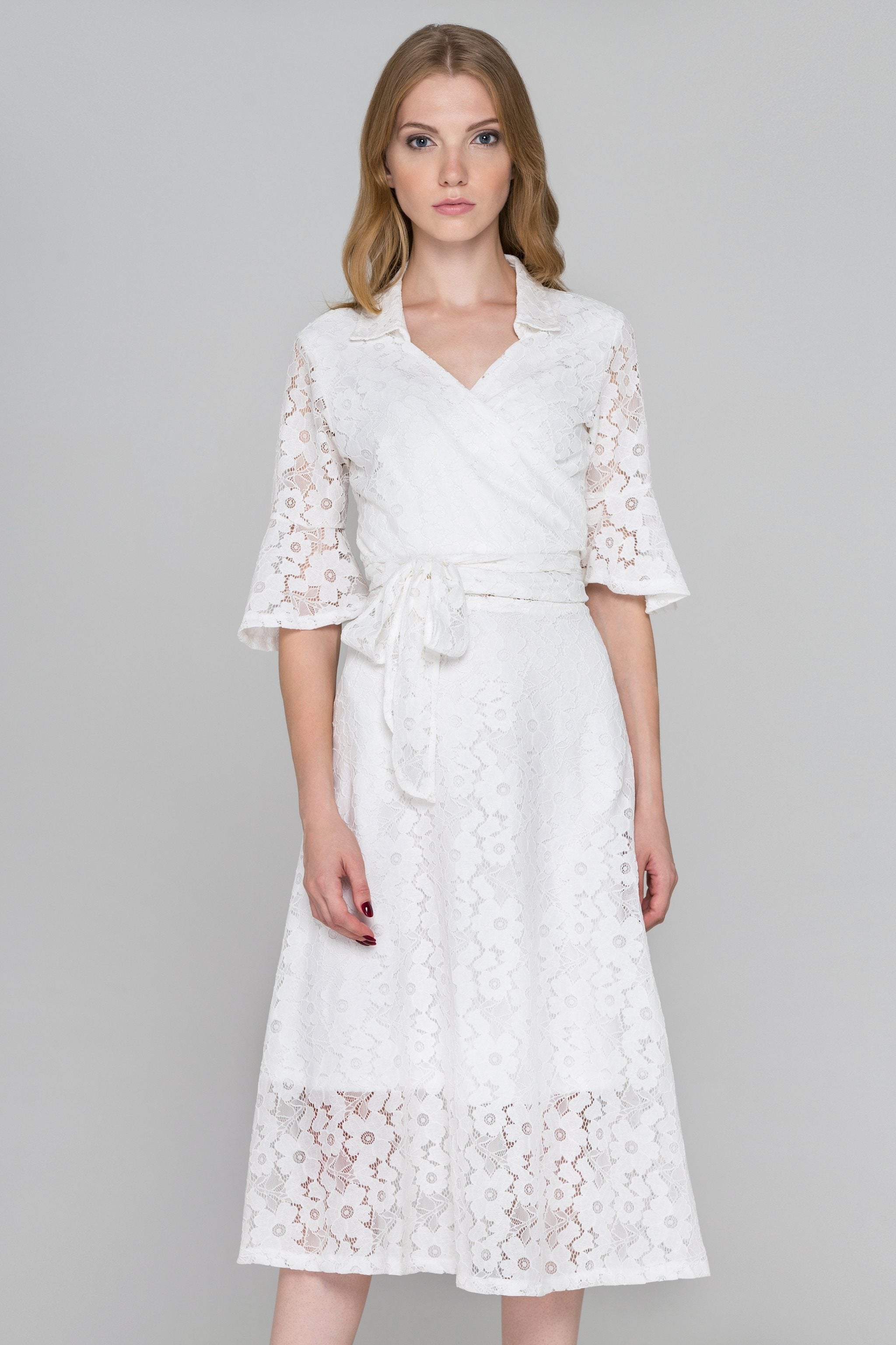 White Lace Wrap Around Two Piece Dress - ownthelooks-Development