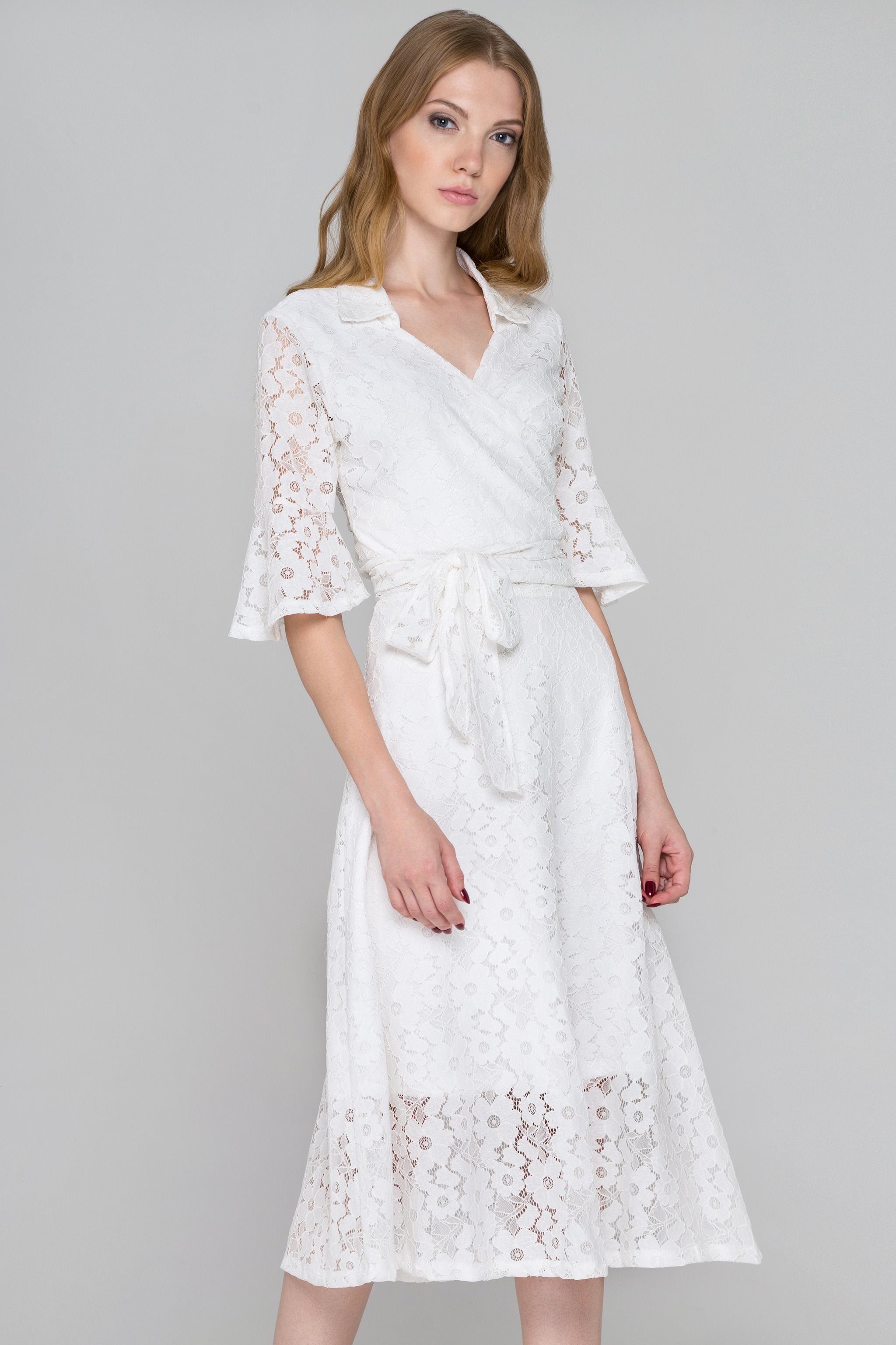 White Lace Wrap Around Two Piece Dress - ownthelooks-Development