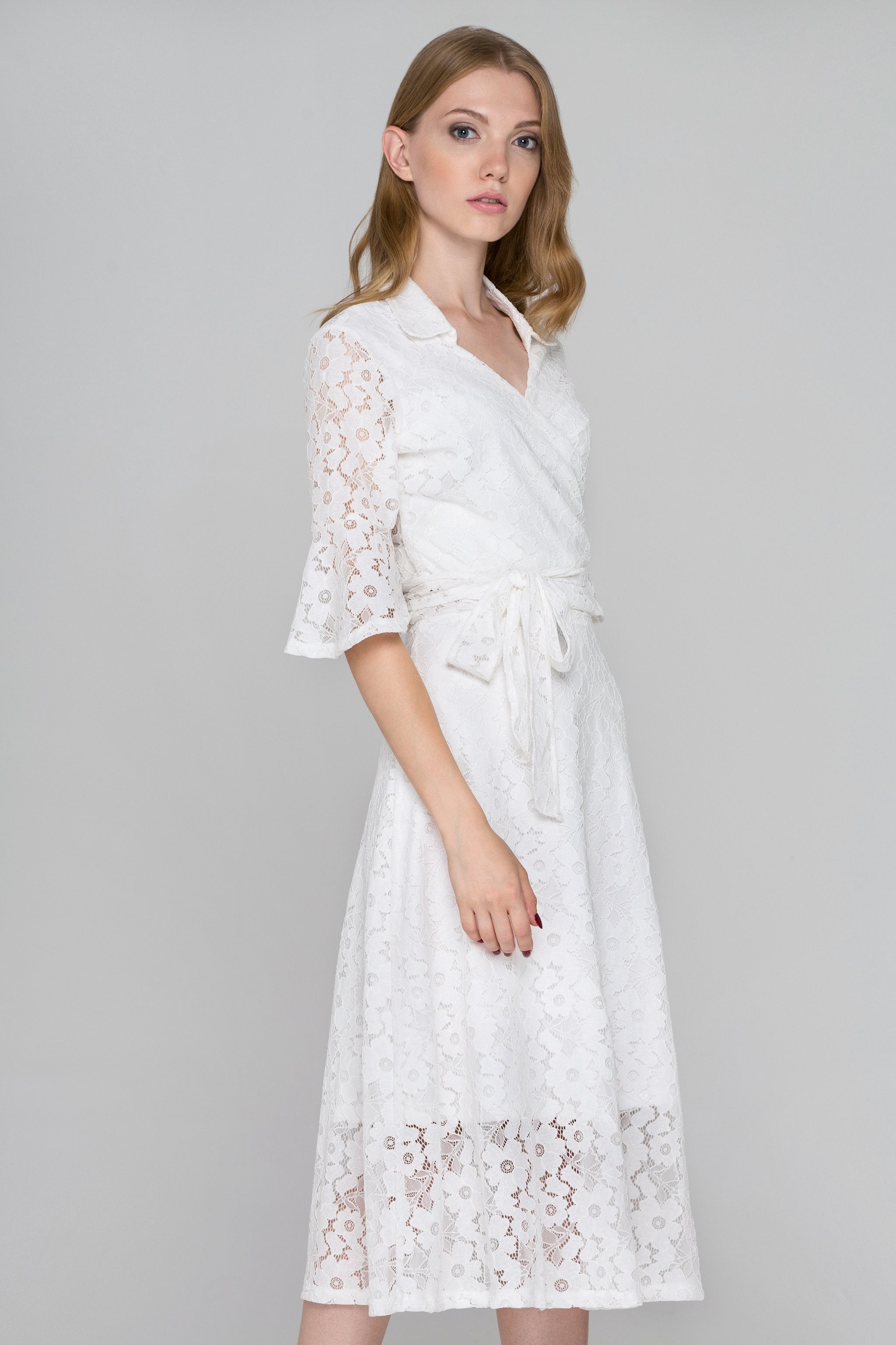 White Lace Wrap Around Two Piece Dress - ownthelooks-Development