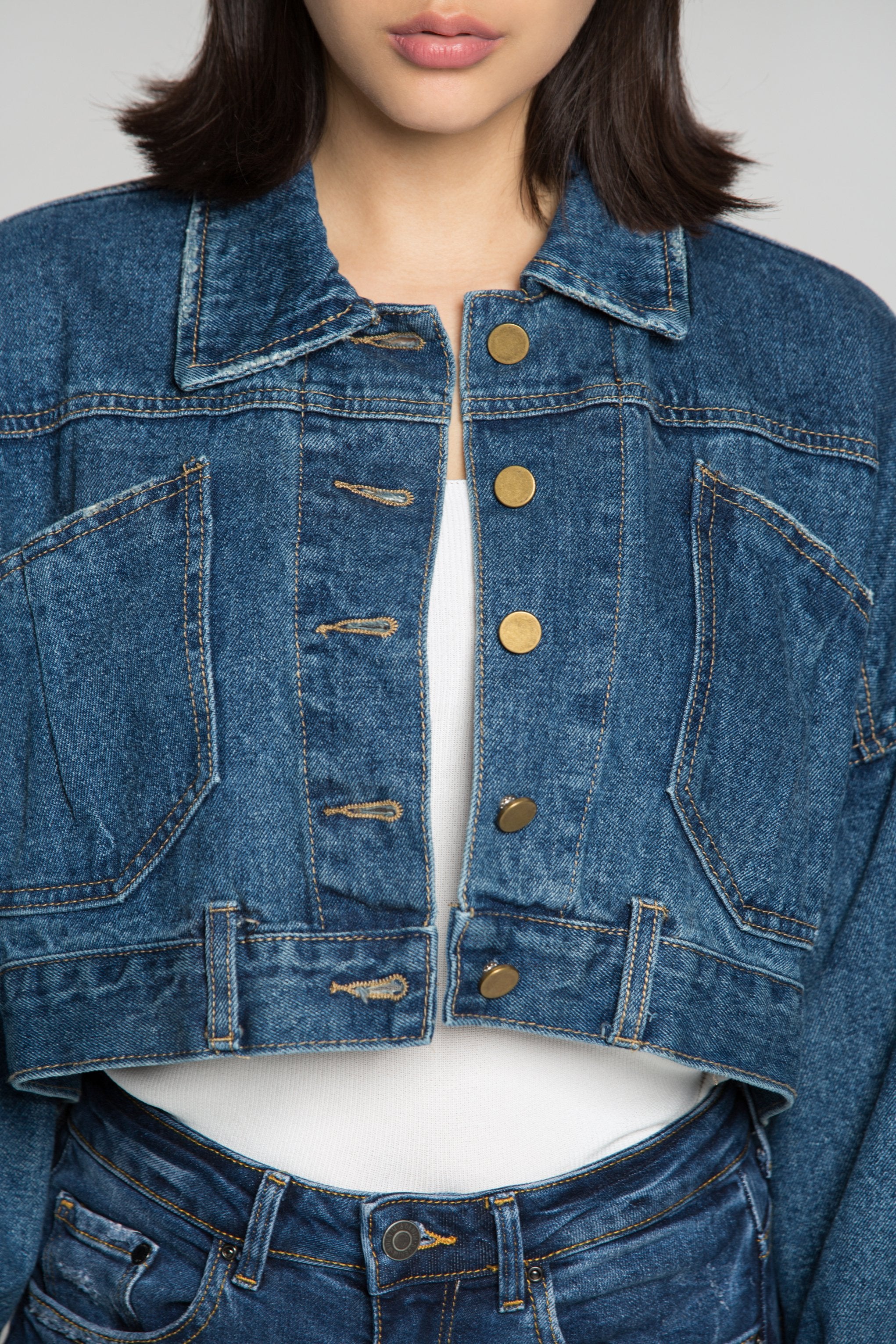 Azure Blue Criss Cross Tie Up Denim Jacket - ownthelooks-Development