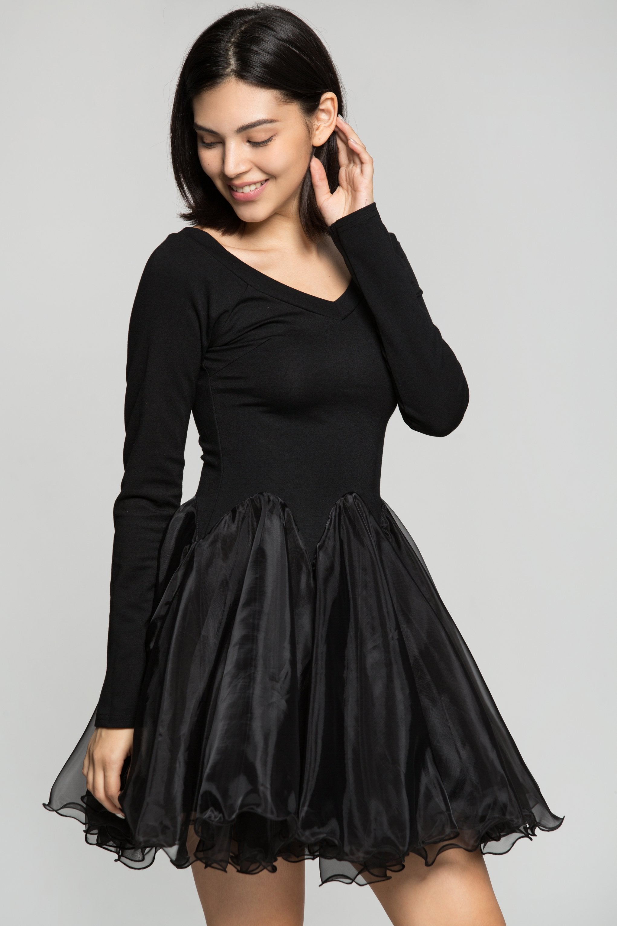 Black Ballerina Full Sleeves Flounce Frock - ownthelooks-Development