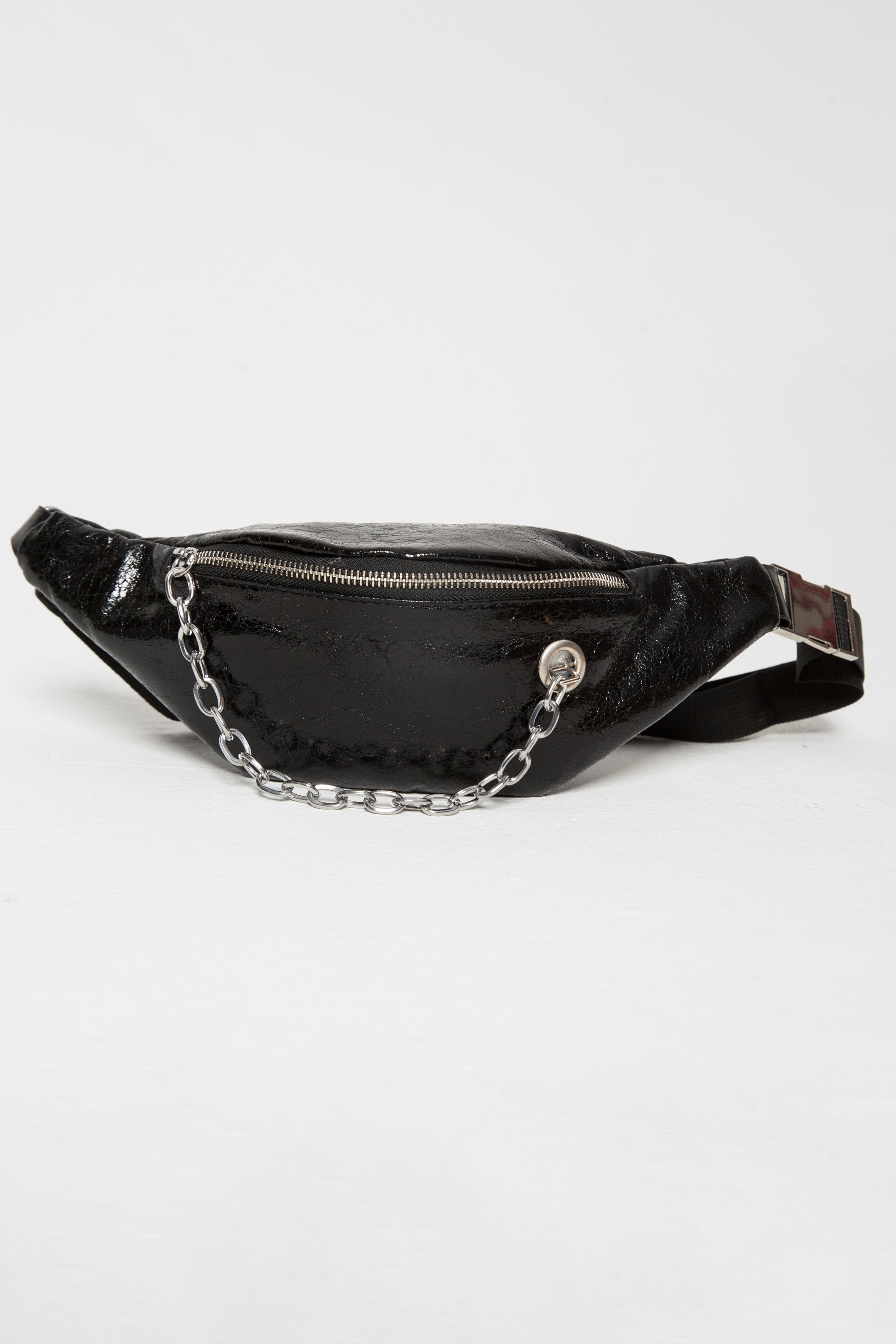 Black Faux Leather Small Chain Detail Beltbag - ownthelooks-Development