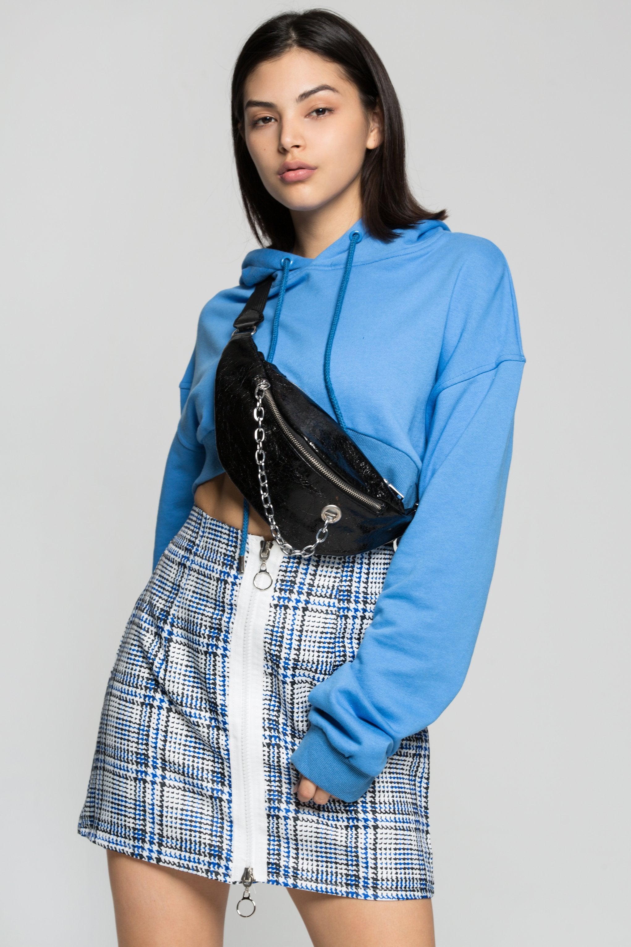 Black Faux Leather Small Chain Detail Beltbag - ownthelooks-Development