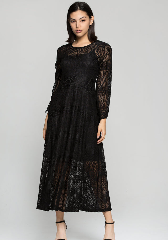 Black Lace Full Sleeves Midi Dress - ownthelooks-Development