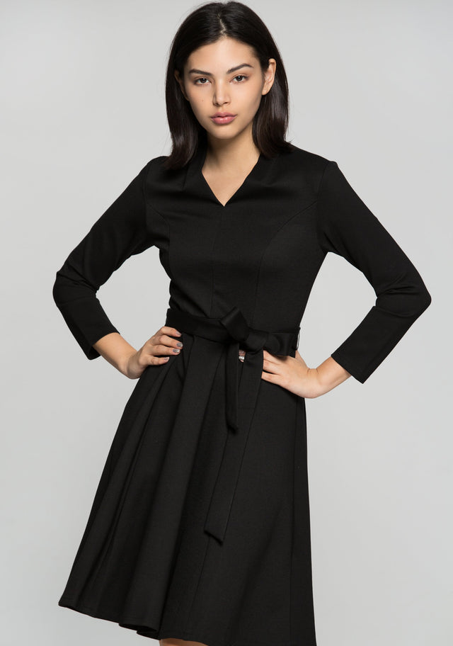 Black Midi Dress with Bow Belt - ownthelooks-Development