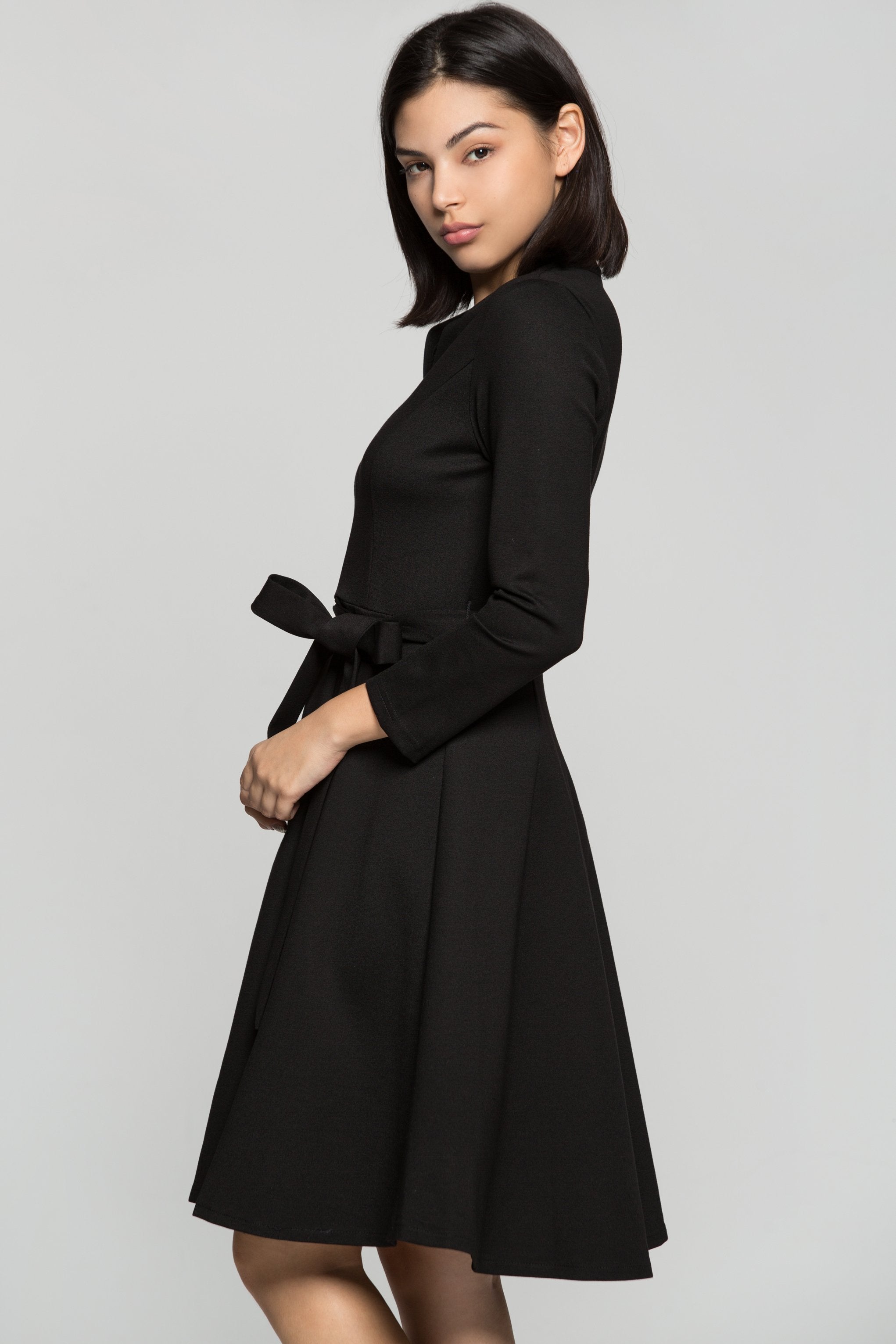 Black Midi Dress with Bow Belt - ownthelooks-Development